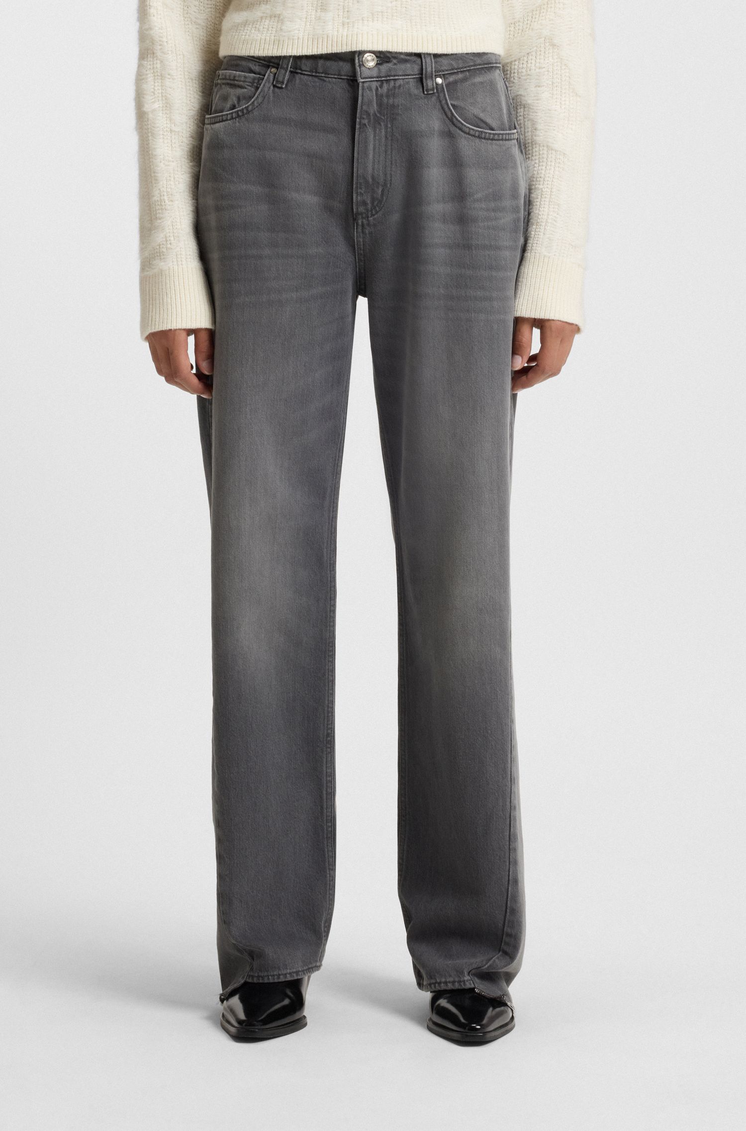 【BOSS博斯】灰色硬朗牛仔布男友风牛仔裤