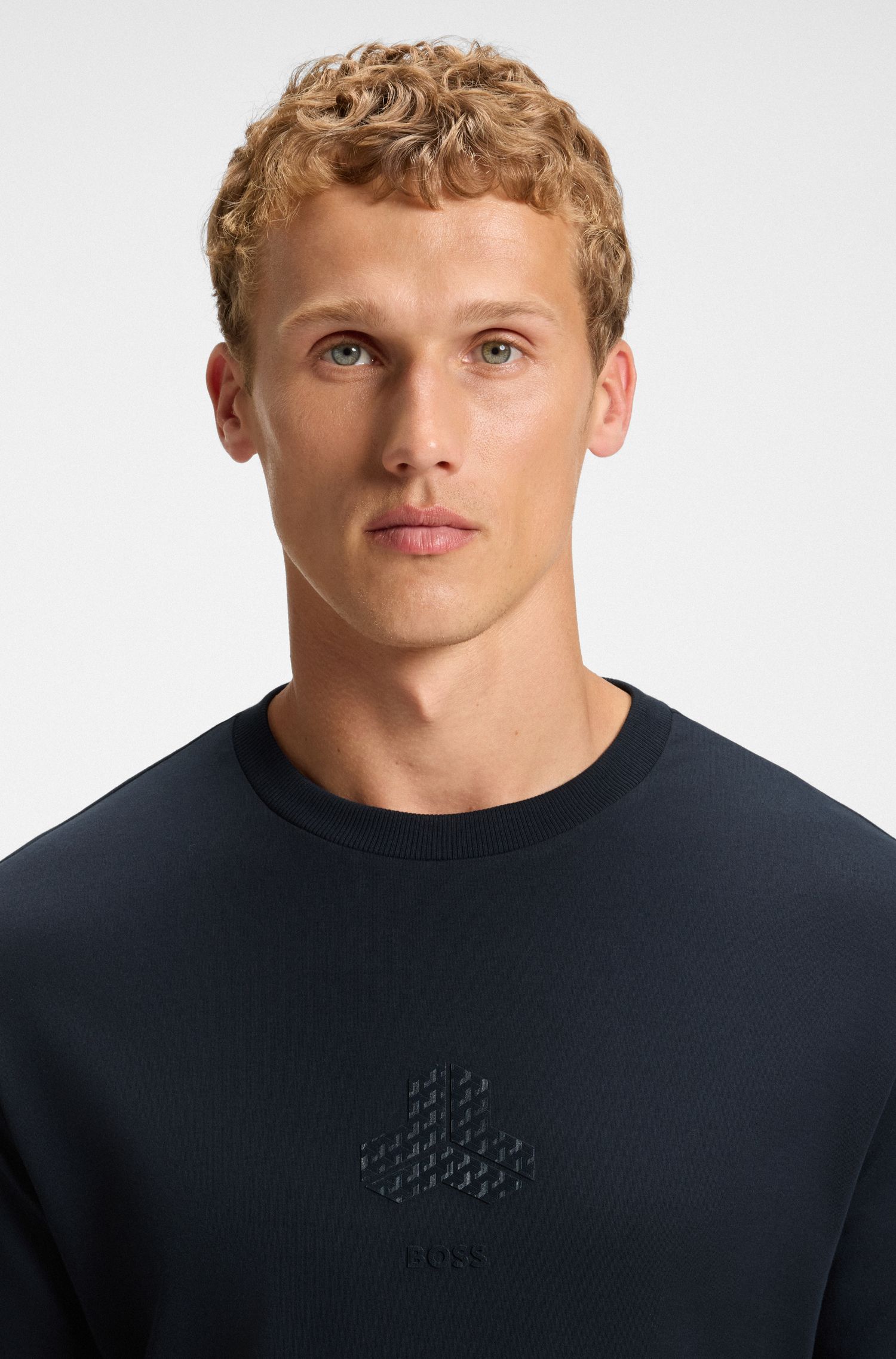 【BOSS博斯】同色系艺术图案棉质双面布 T 恤