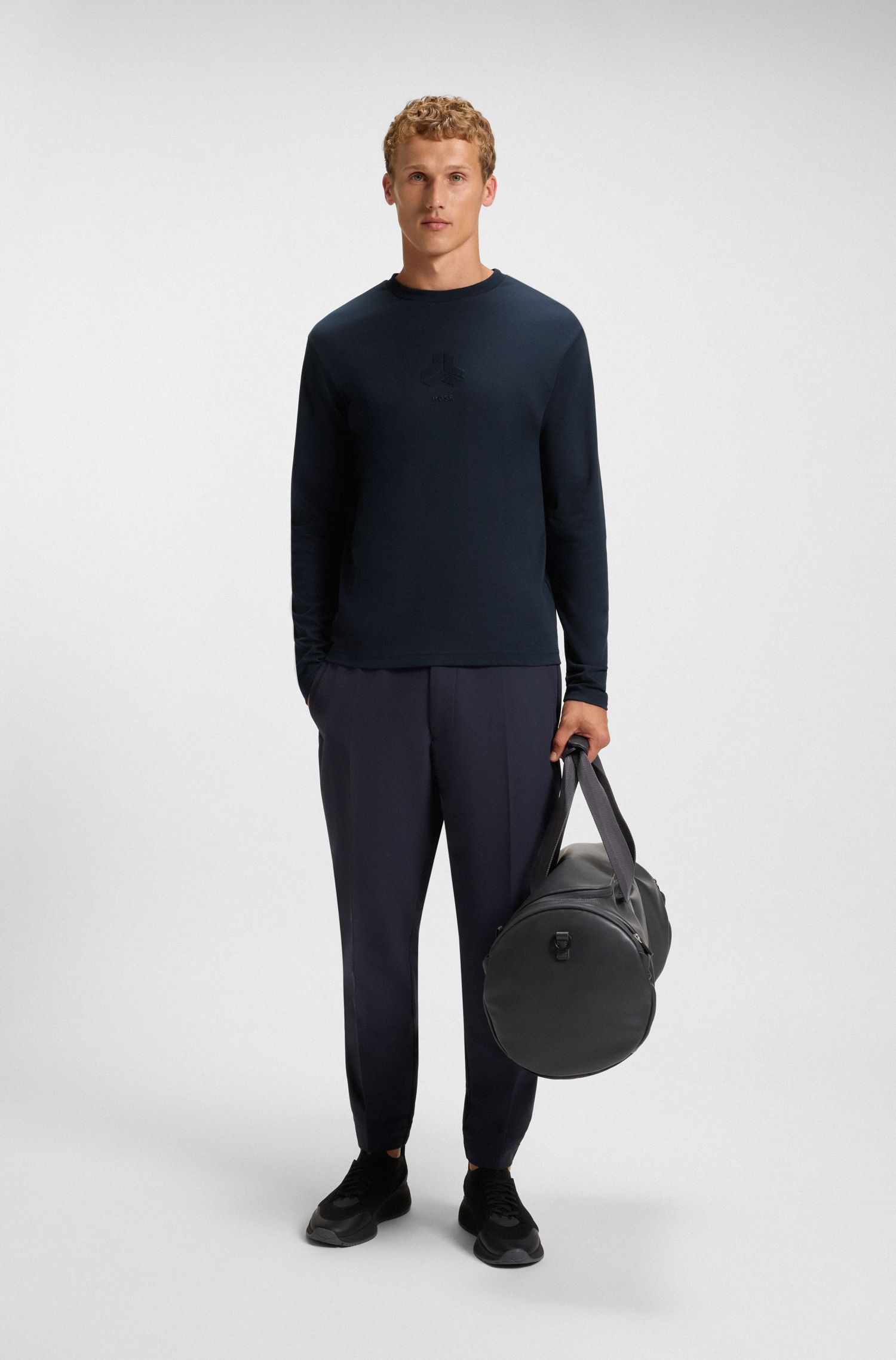 【BOSS博斯】同色系艺术图案棉质双面布 T 恤