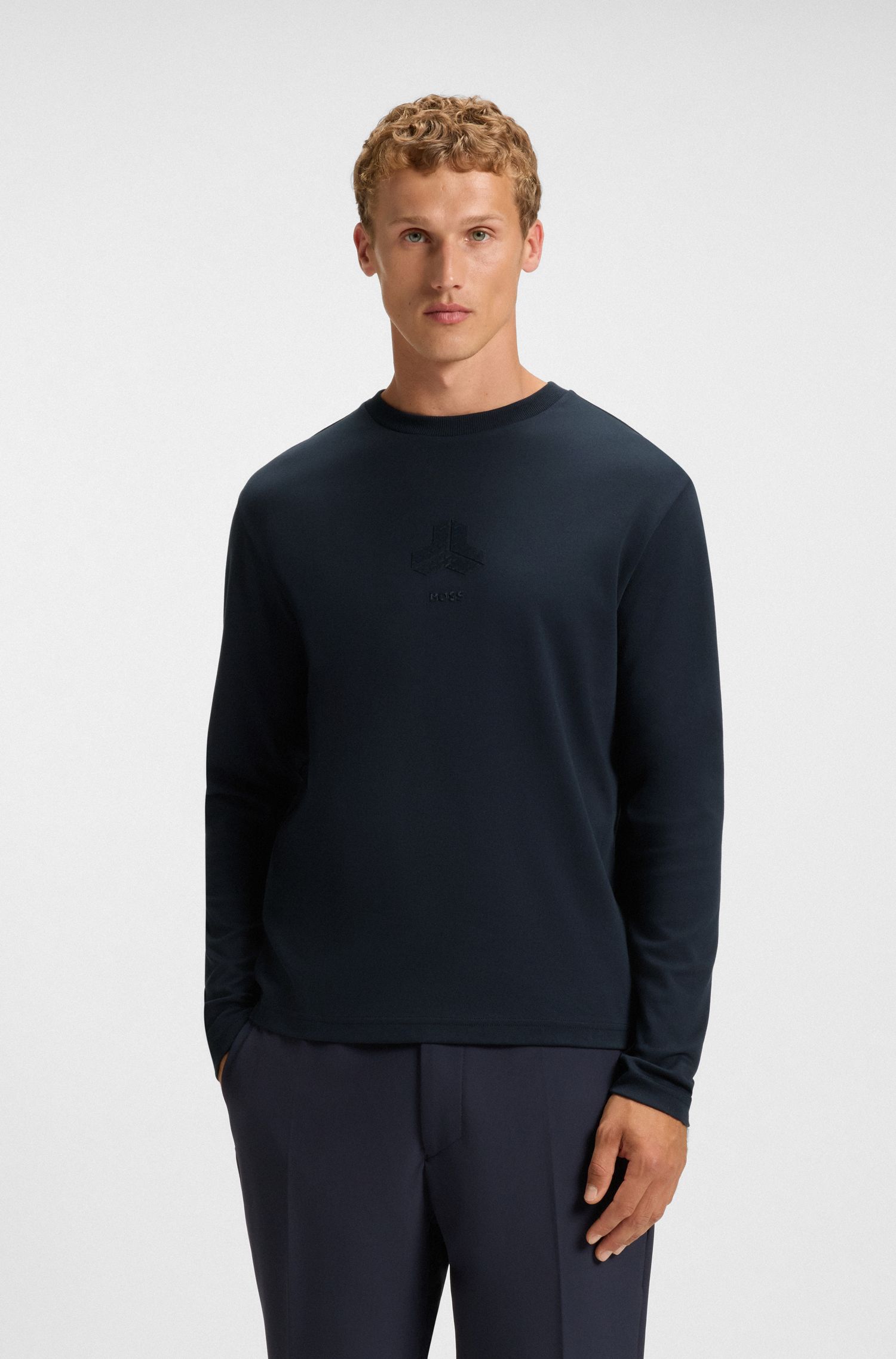 【BOSS博斯】同色系艺术图案棉质双面布 T 恤