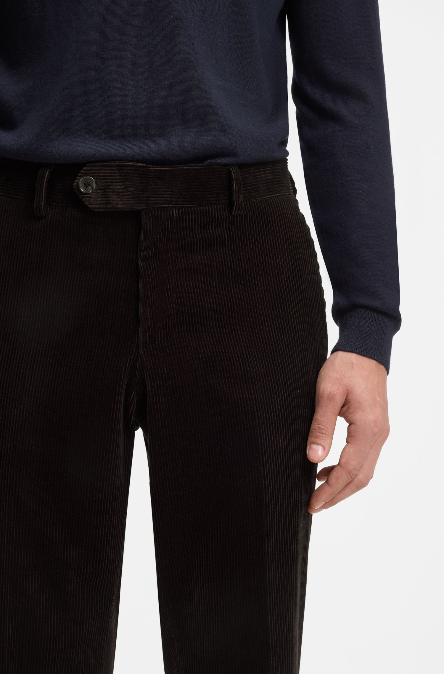 BECKHAM x BOSS 条纹棉质正面打褶长裤