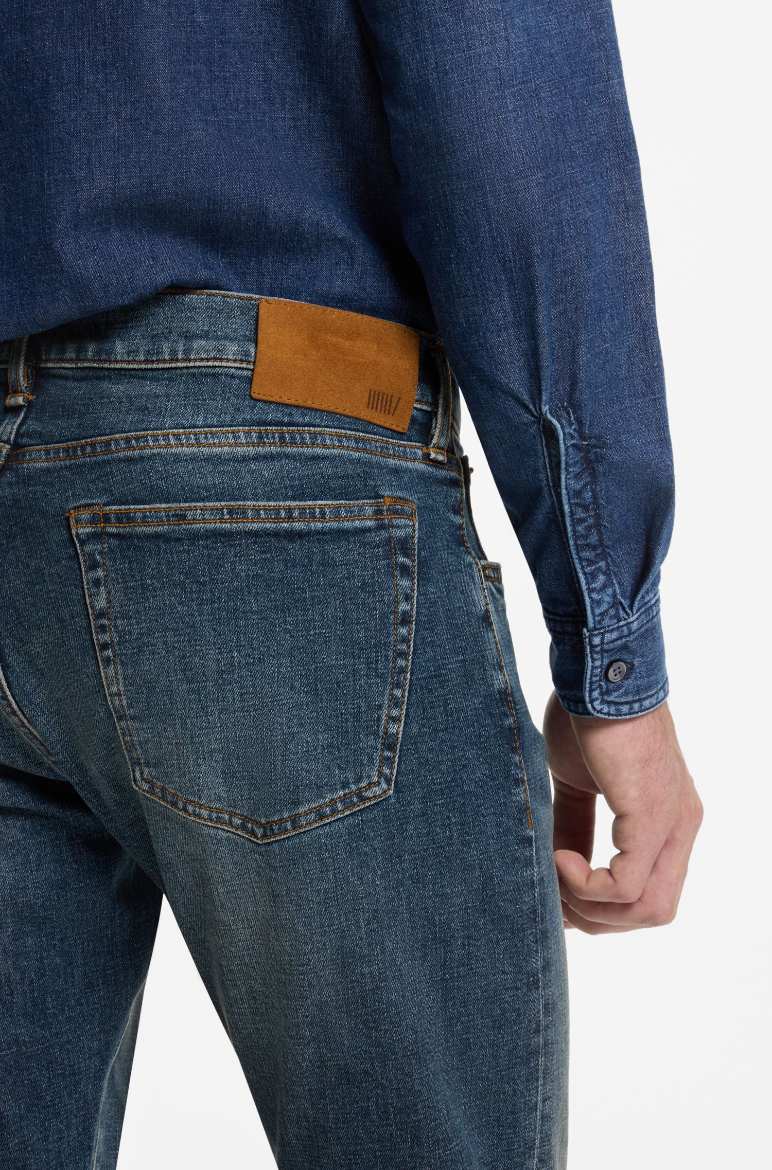 BECKHAM x BOSS 蓝色弹力修身牛仔裤