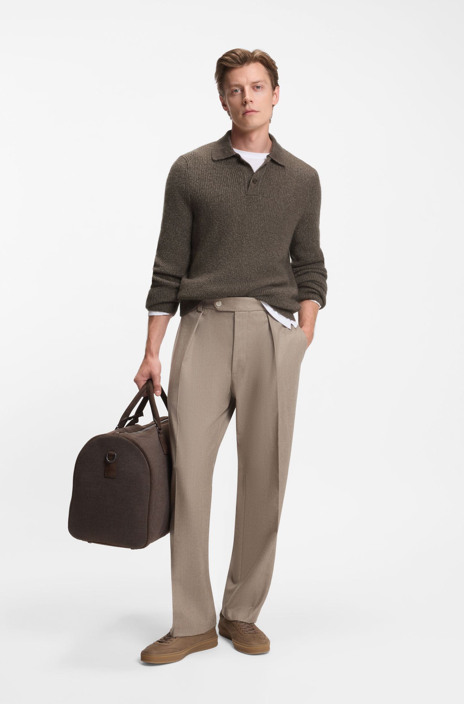 BECKHAM x BOSS mouliné 罗纹 Polo 领毛衣