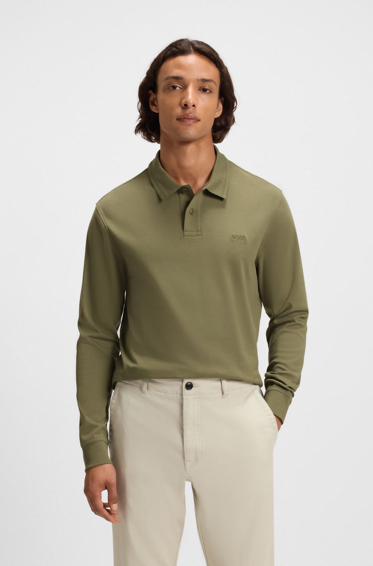 【BOSS博斯】徽标装饰双面棉毛 Polo 衫