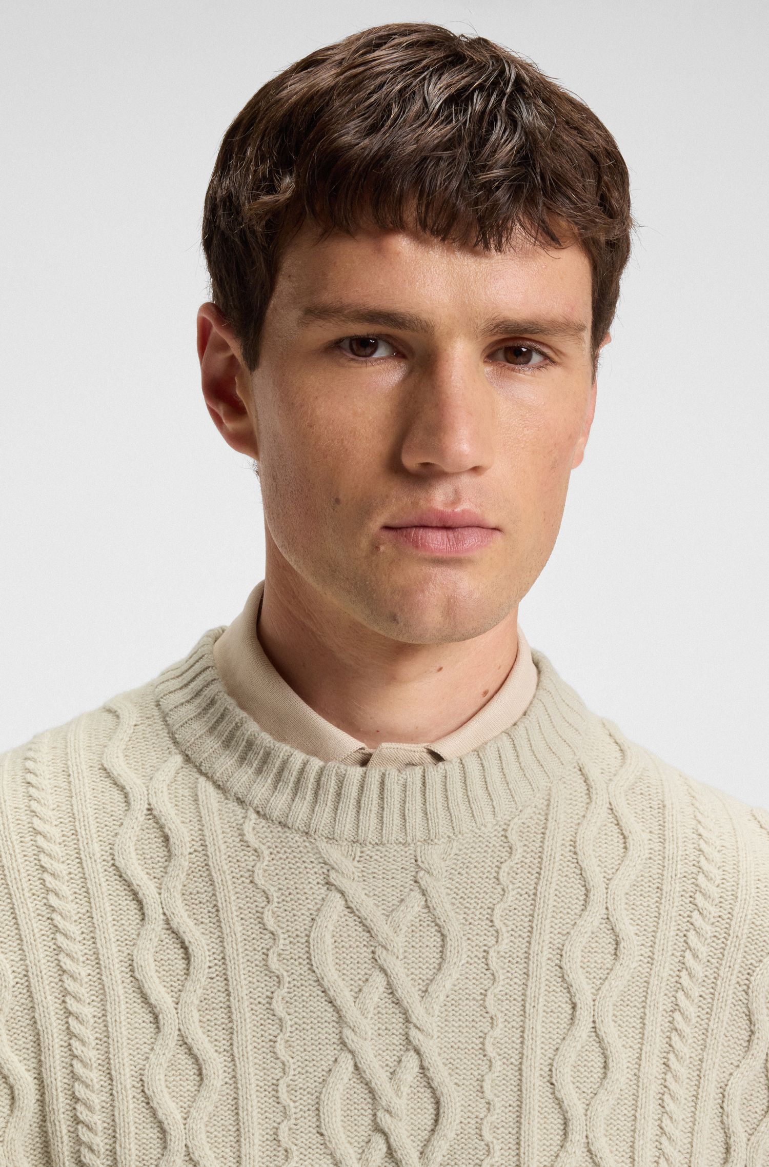 【BOSS博斯】羊毛混纺绞花针织宽松版型毛衣