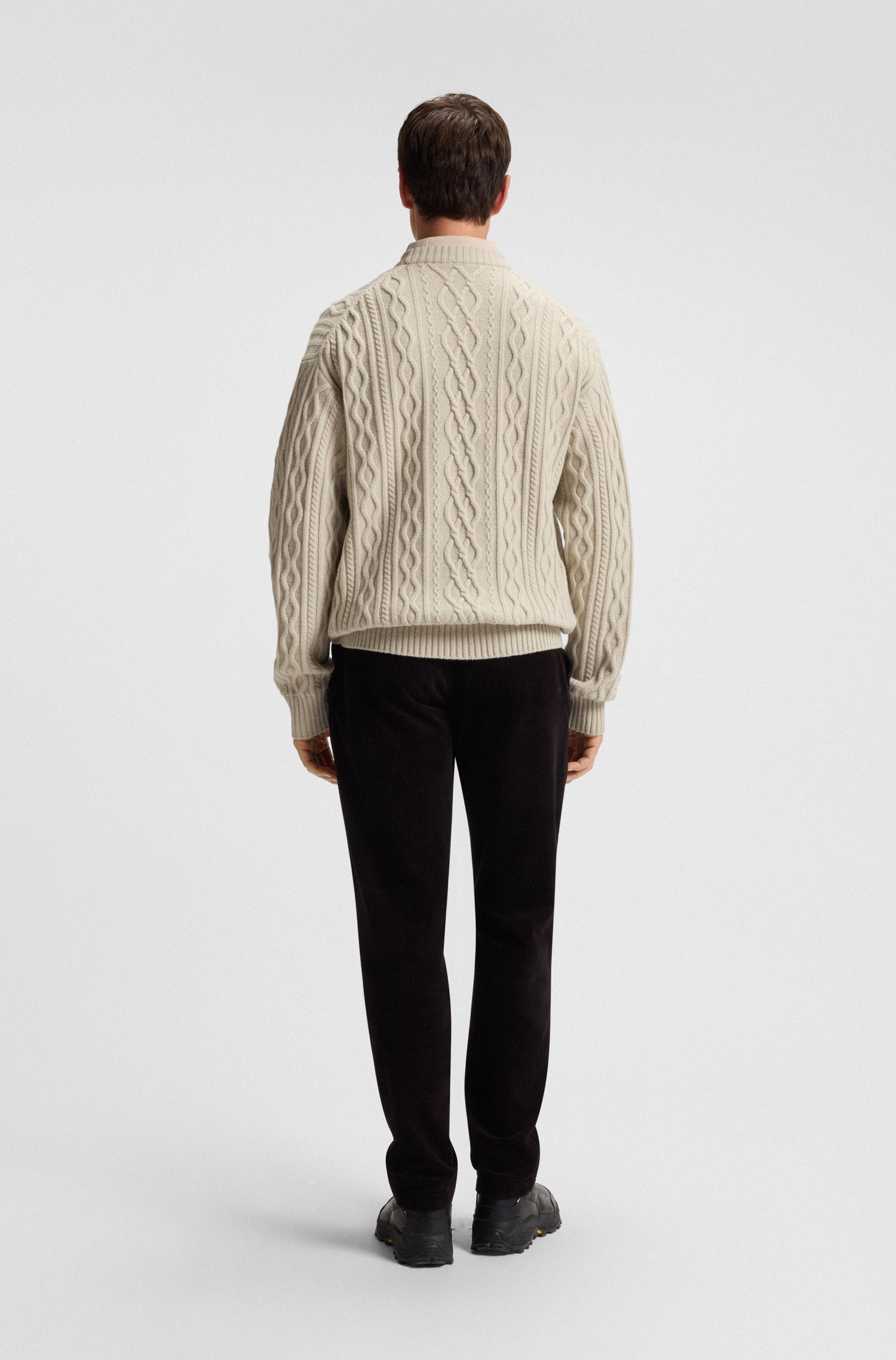 【BOSS博斯】羊毛混纺绞花针织宽松版型毛衣