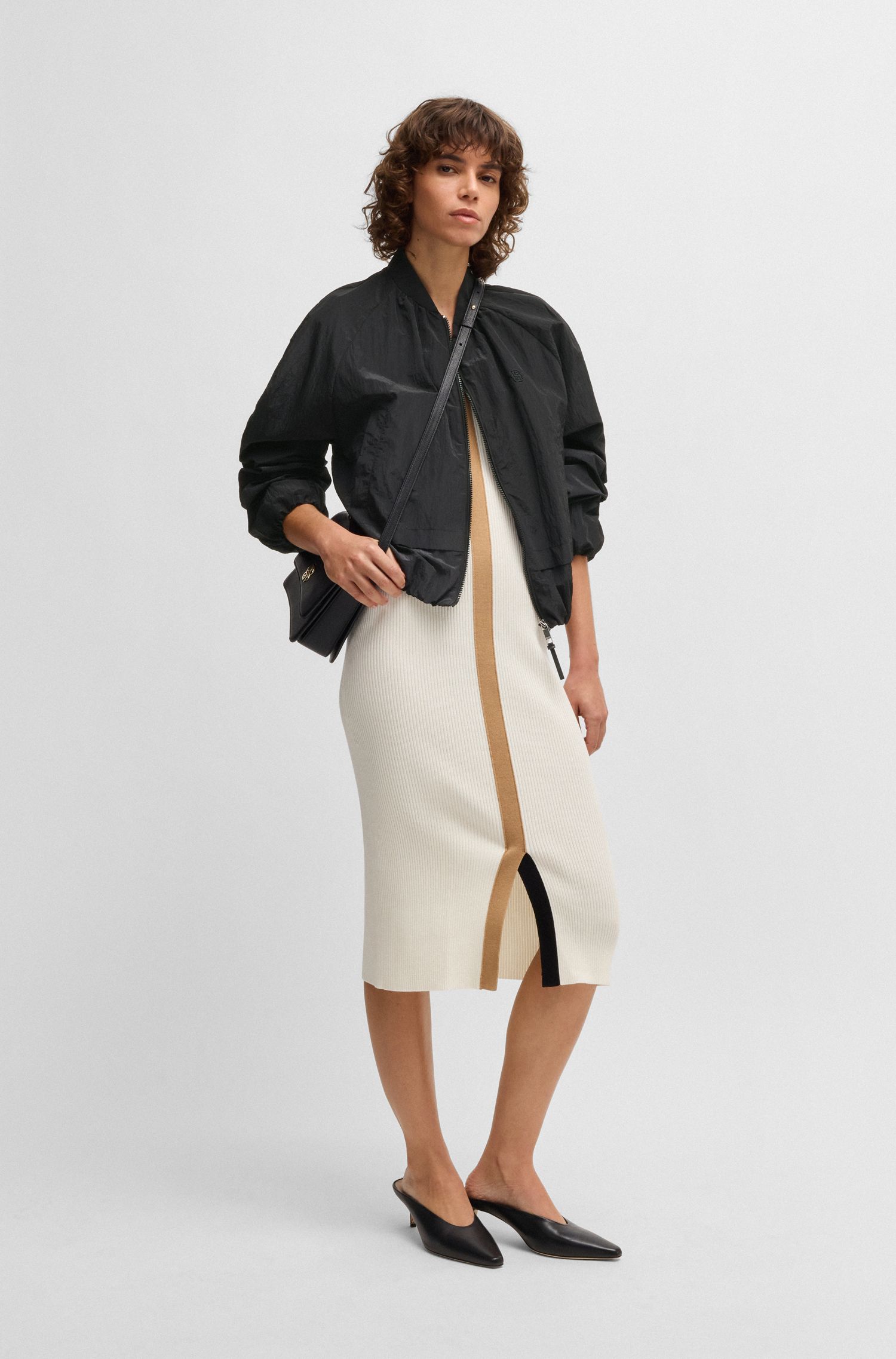 【BOSS博斯】双 B 造型交织字母装饰褶皱面料夹克