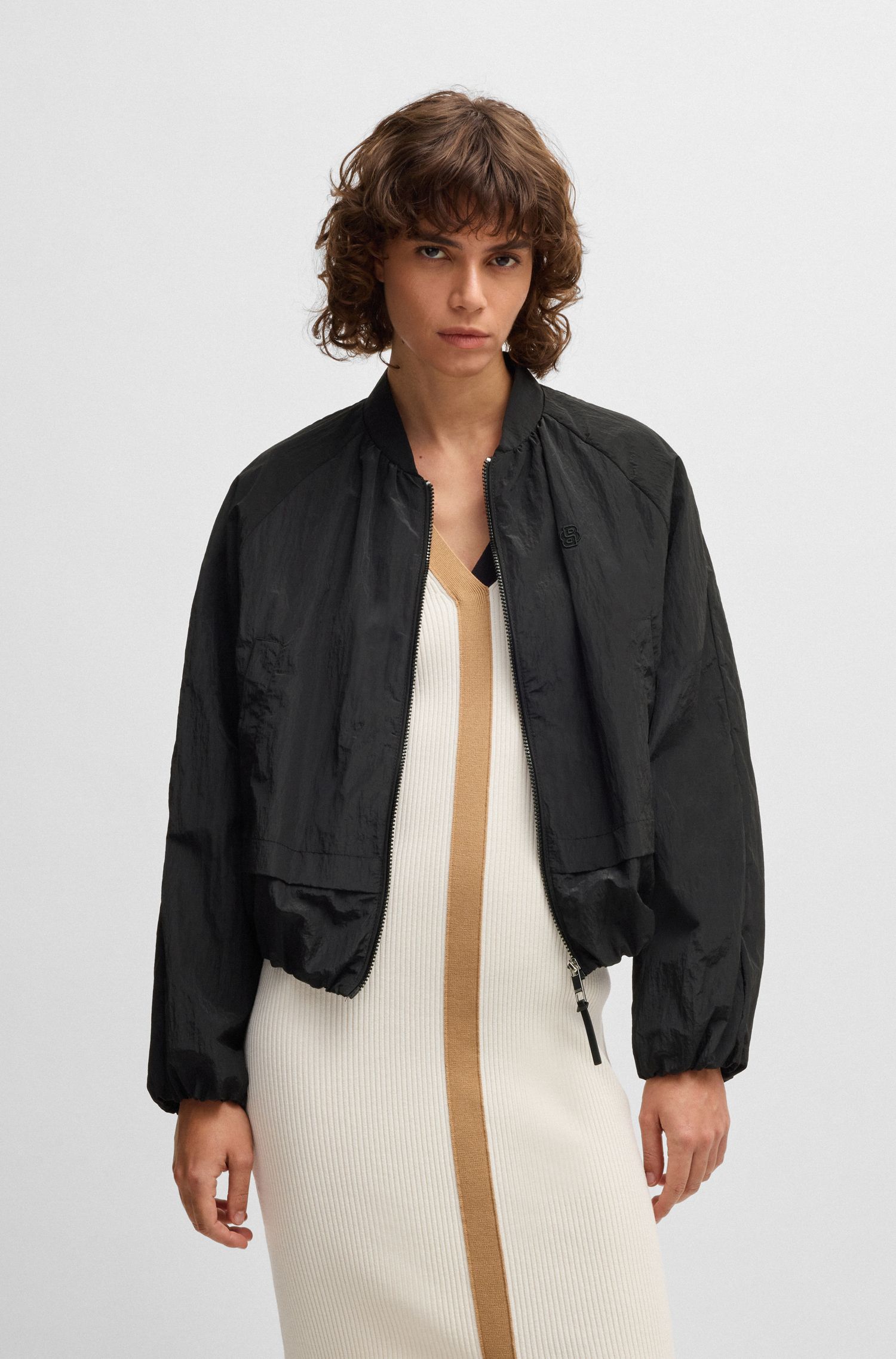 【BOSS博斯】双 B 造型交织字母装饰褶皱面料夹克