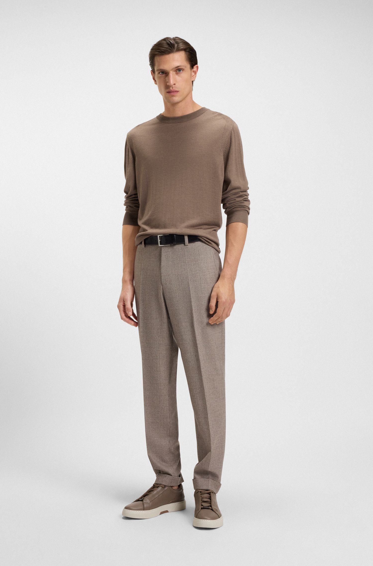 【BOSS博斯】羊毛真丝和羊绒混纺针织毛衣