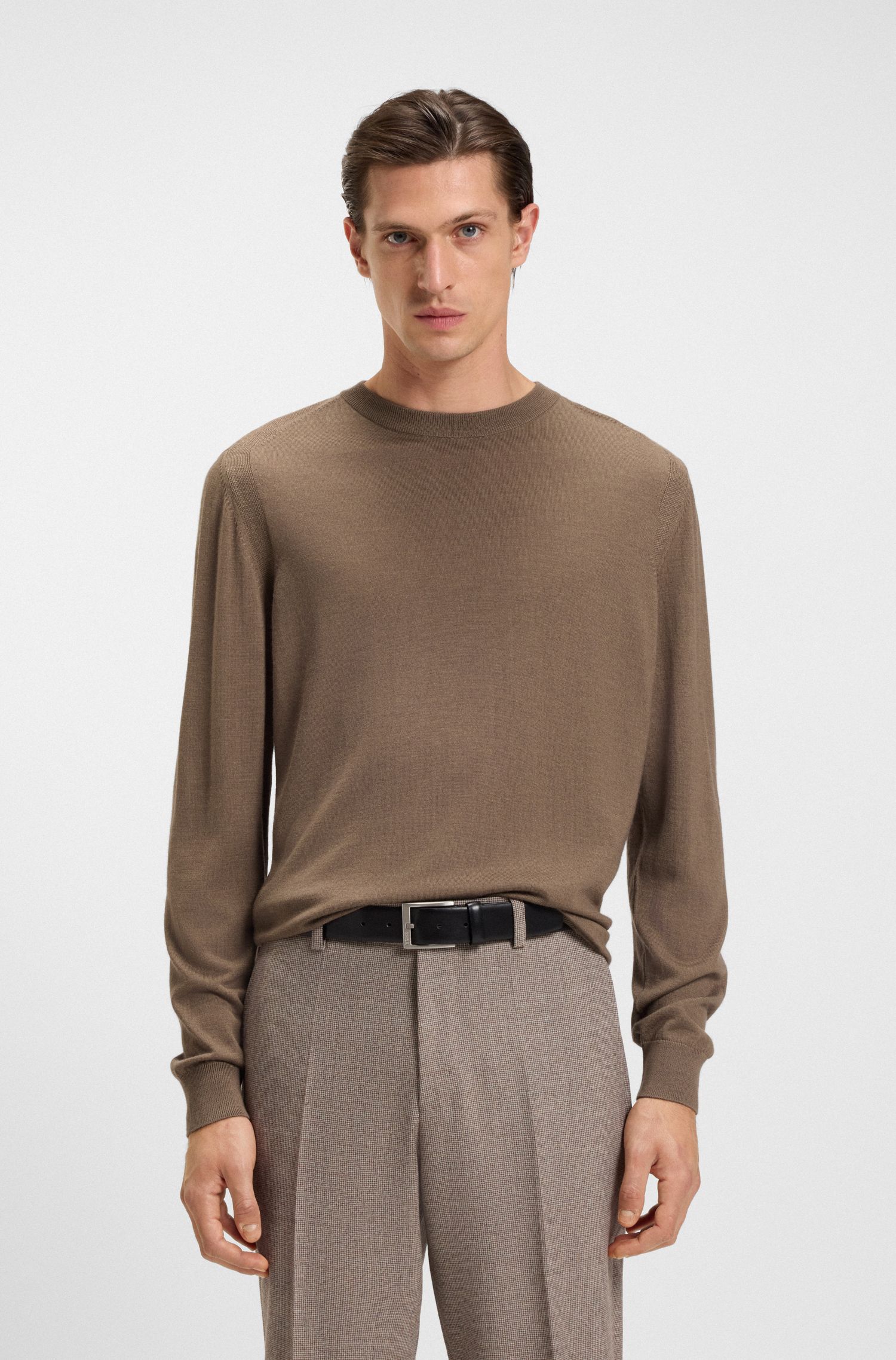 【BOSS博斯】羊毛真丝和羊绒混纺针织毛衣