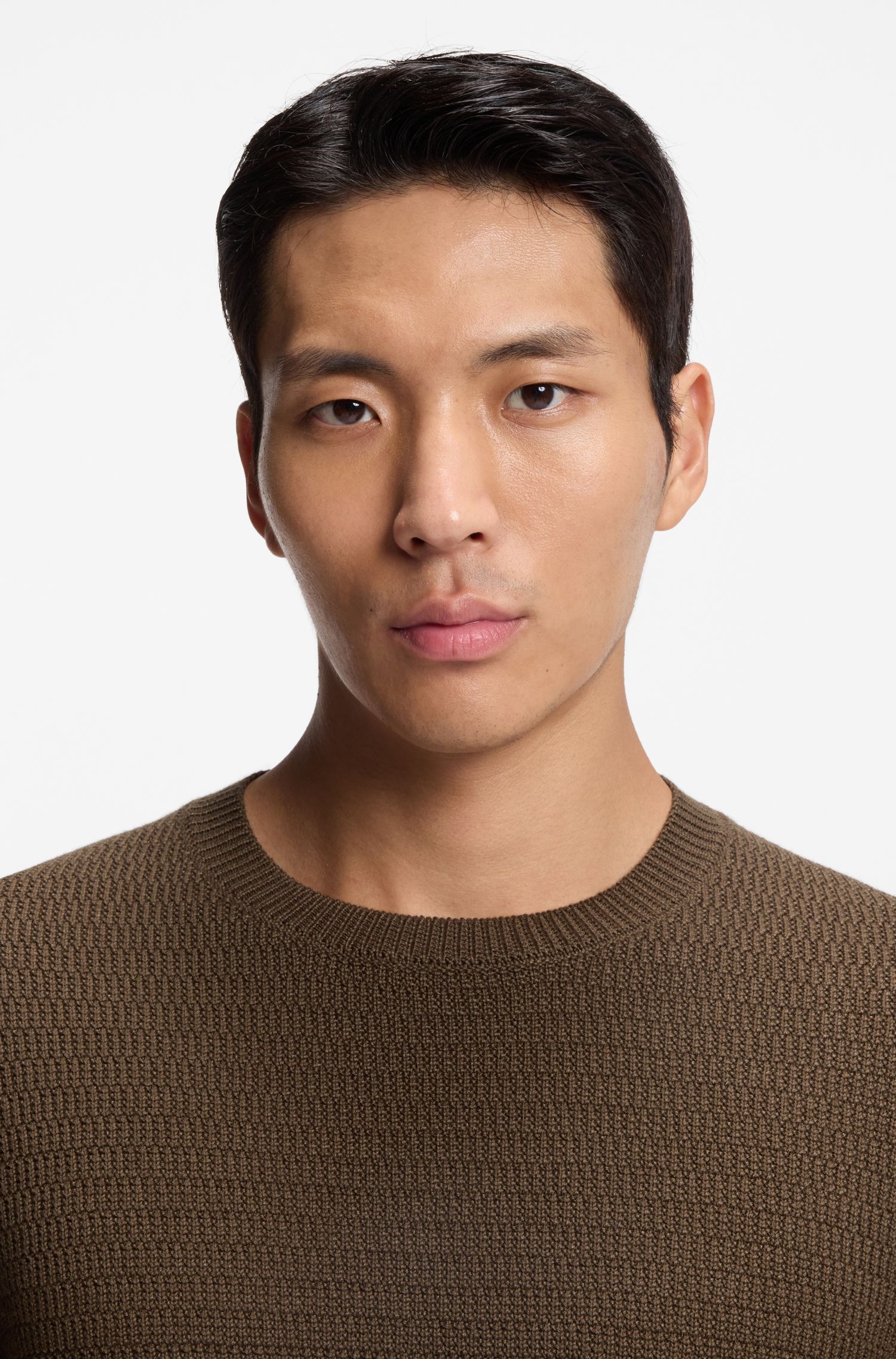 【BOSS博斯】针织结构羊毛真丝混纺毛衣