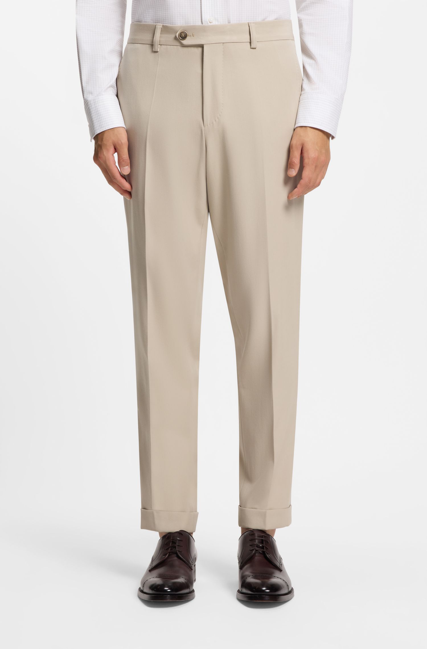 【BOSS博斯】羊毛和棉质混纺锥形长裤