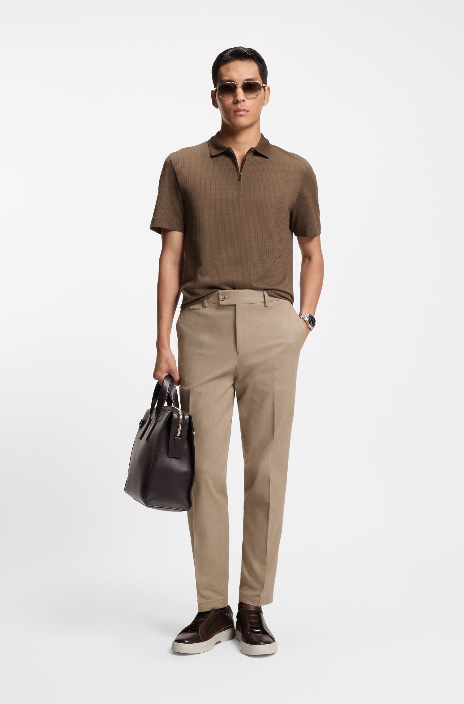 【BOSS博斯】棉质弹力锥形长裤