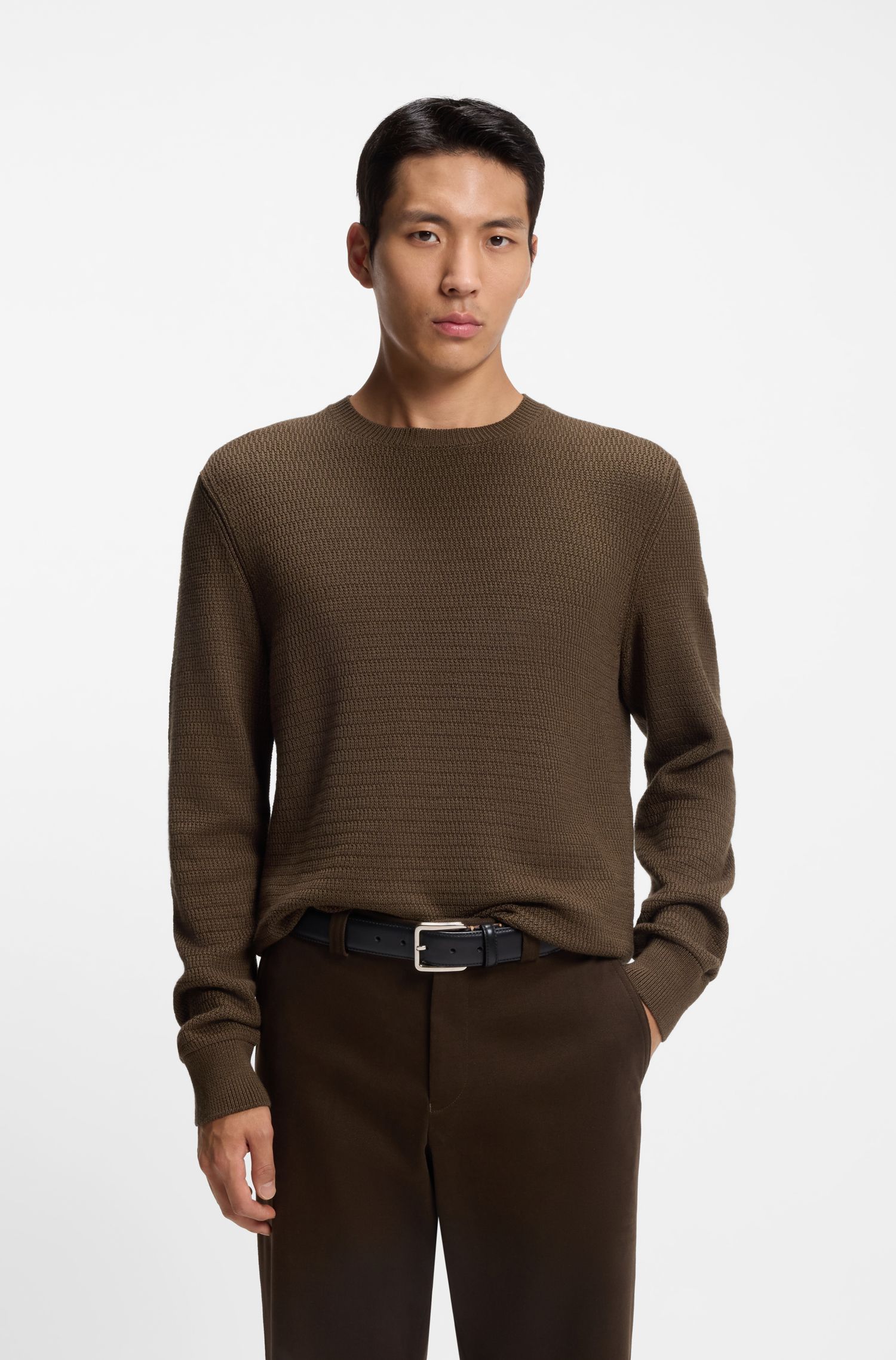 【BOSS博斯】针织结构羊毛真丝混纺毛衣