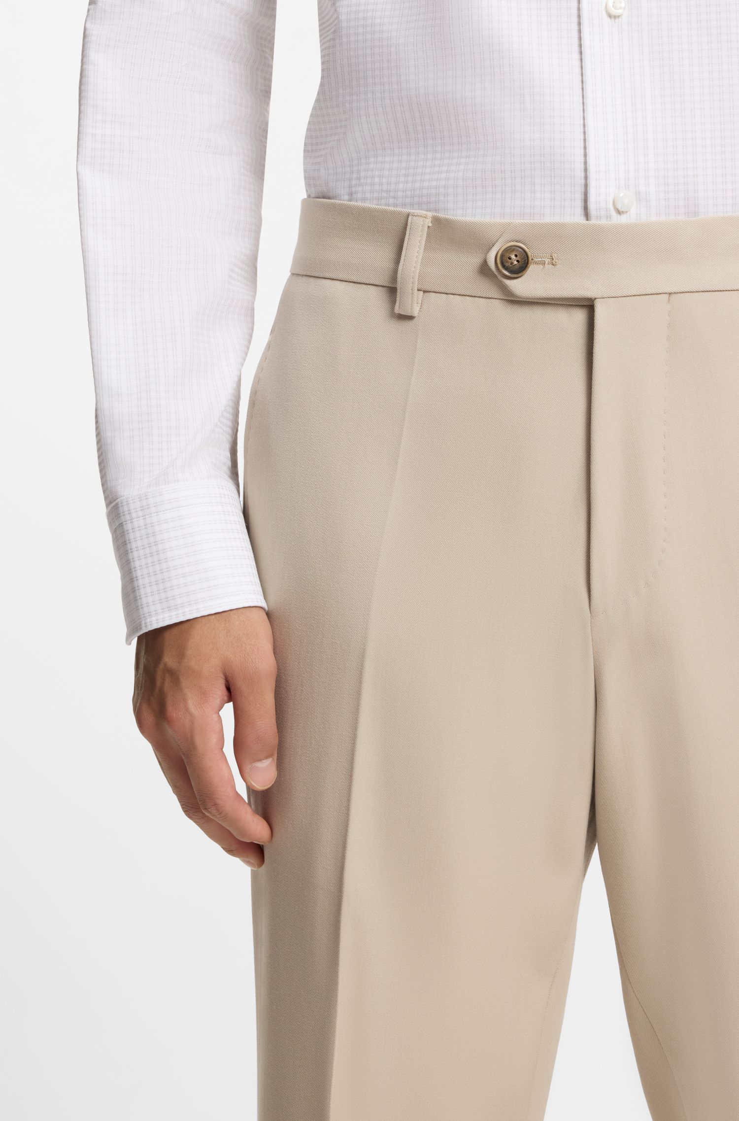 【BOSS博斯】羊毛和棉质混纺锥形长裤