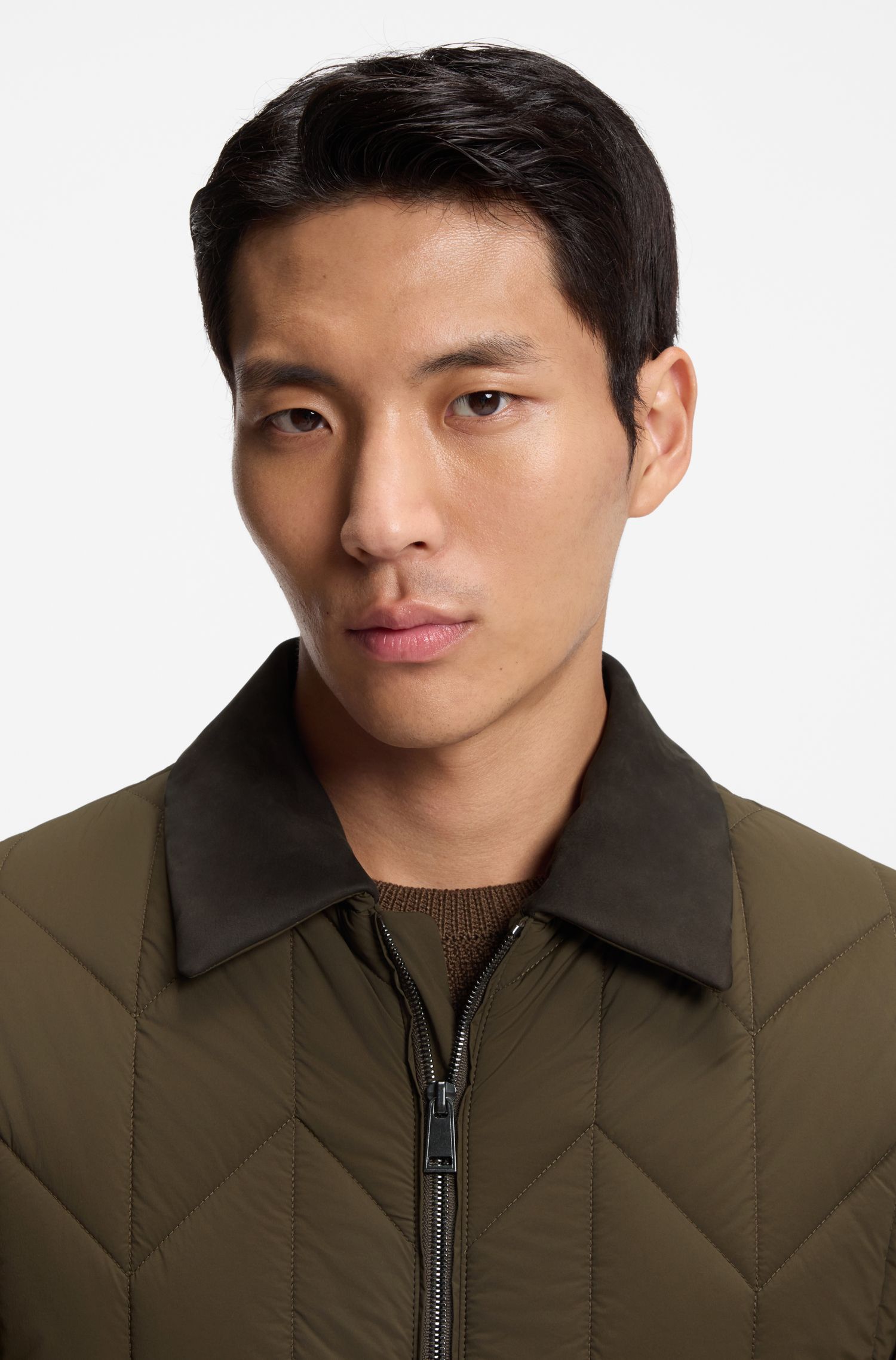 【BOSS博斯】磨砂皮革镶边夹克