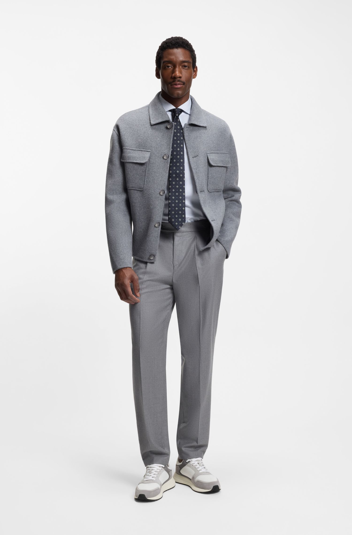 【BOSS博斯】双 B 造型交织字母图案皮革运动鞋