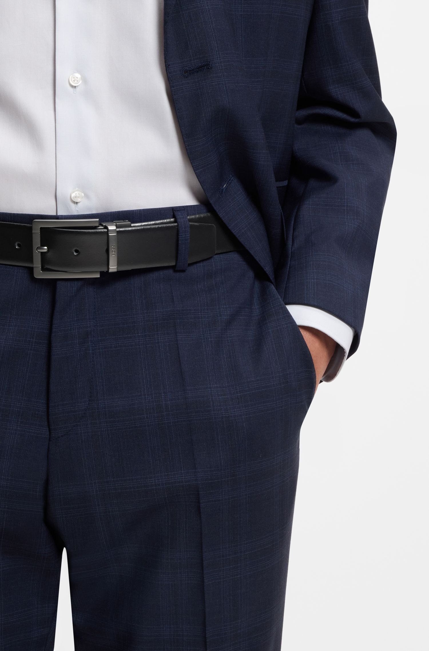 【BOSS博斯】炮铜色针扣加牌扣双面皮革腰带