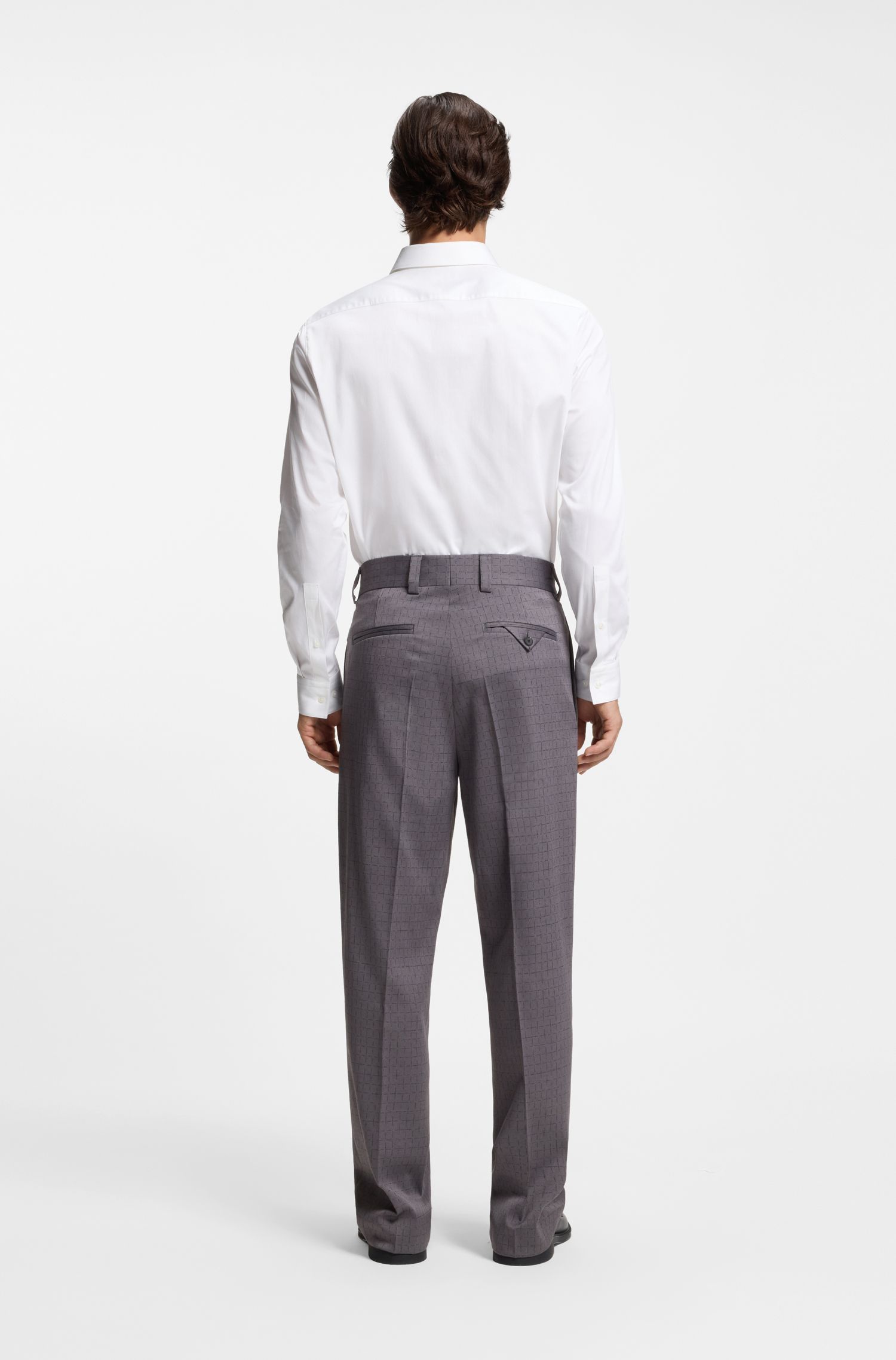 【HUGO雨果】细格纹弹力面料现代版型长裤