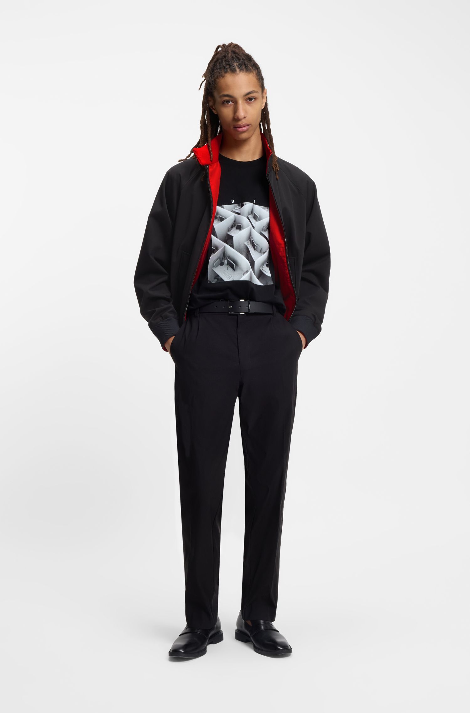 【HUGO雨果】纽扣立领斜纹飞行员夹克