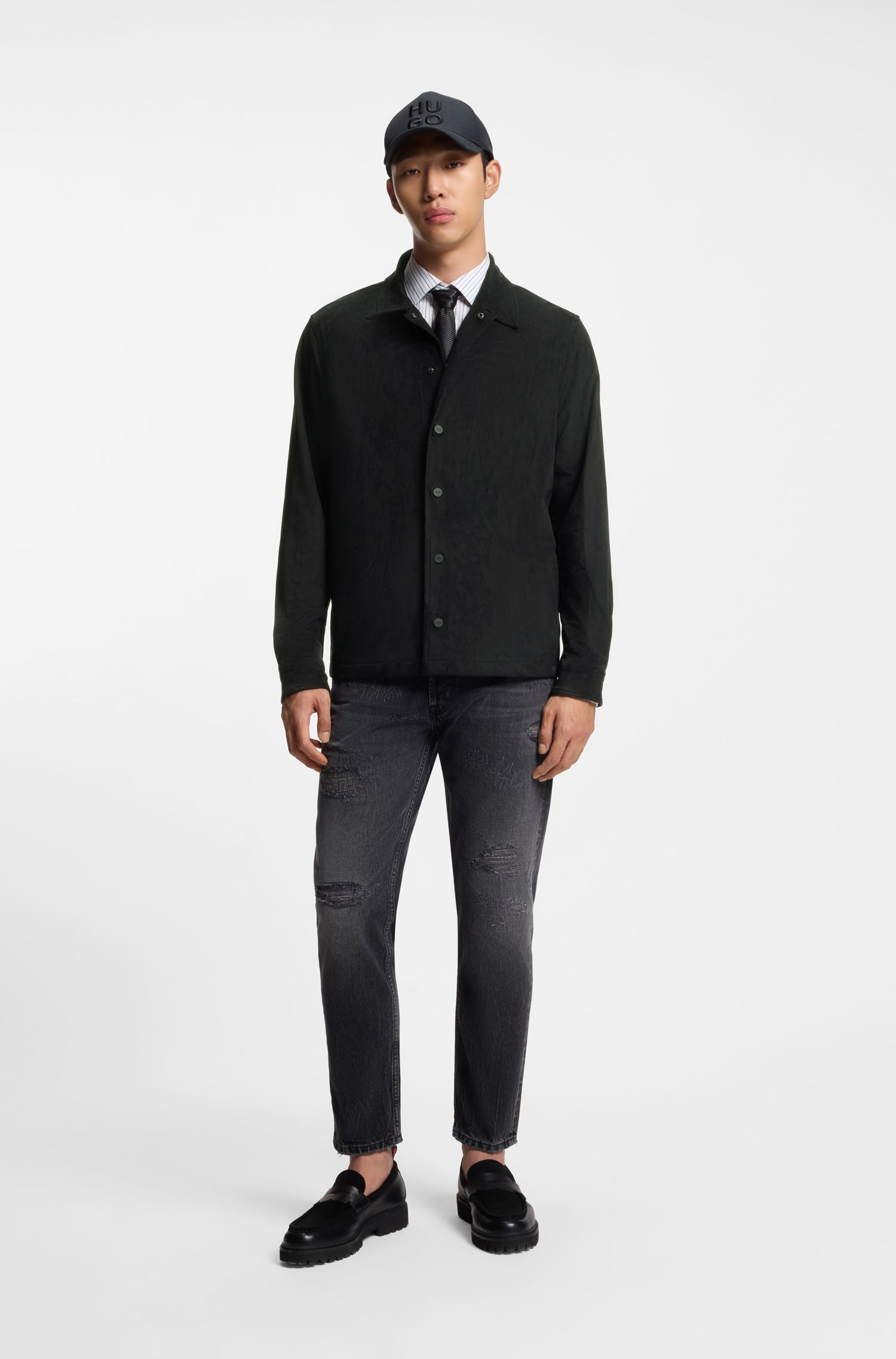 【HUGO雨果】侧口袋人造革宽大版型衬衫