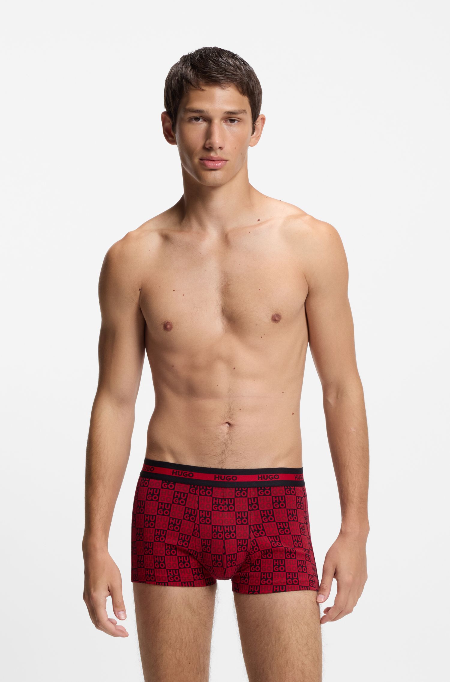 【HUGO雨果】弹力棉经典款平角内裤三条装