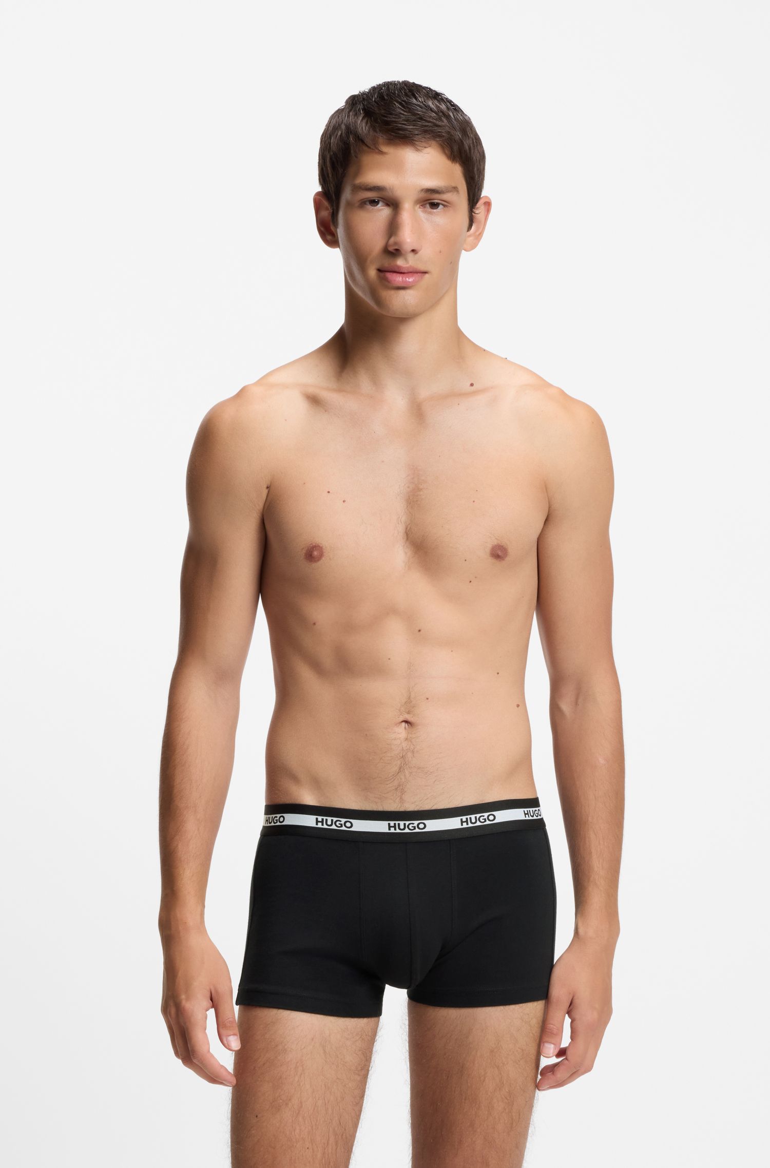 【HUGO雨果】弹力棉经典款平角内裤三条装