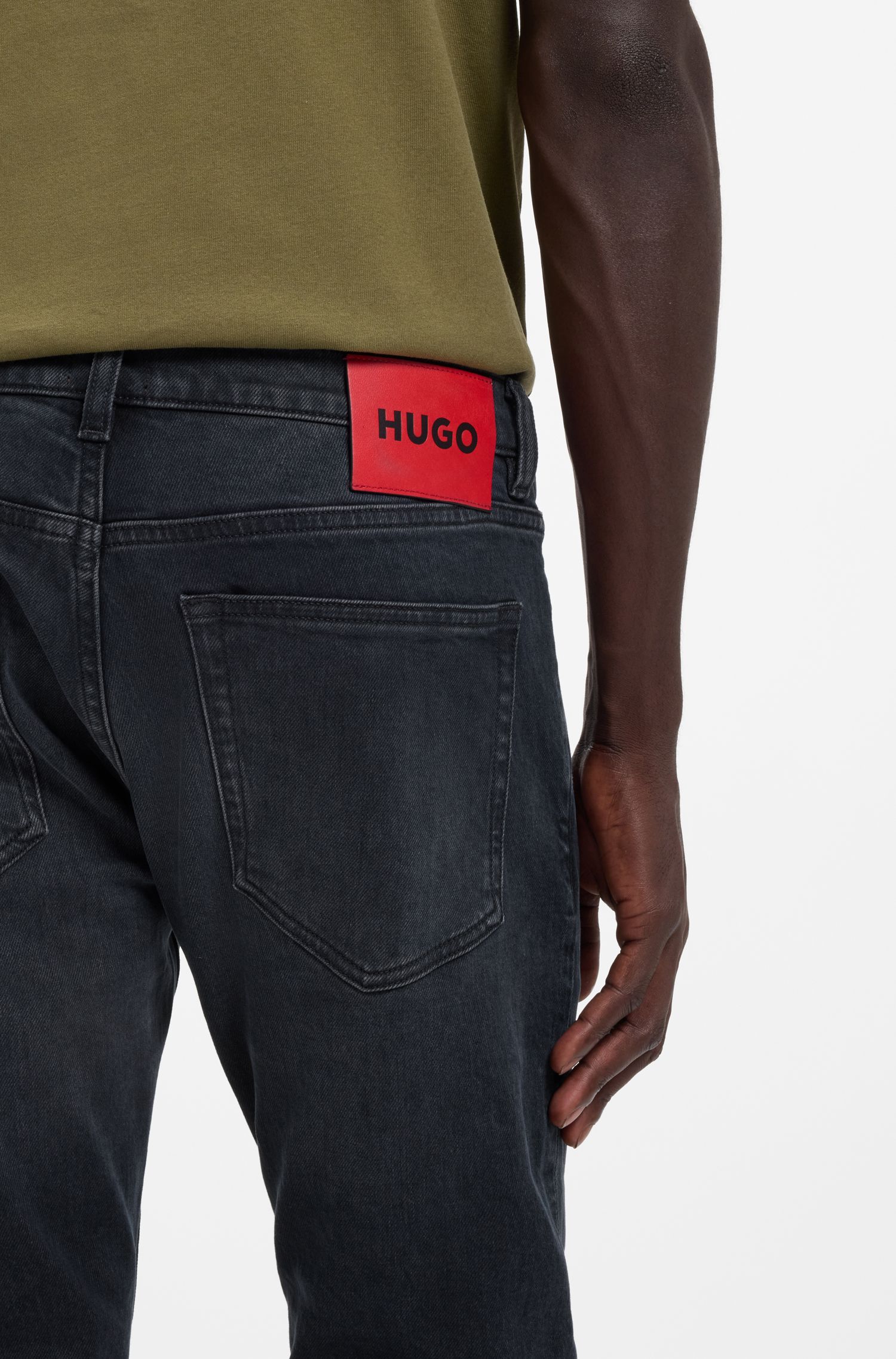 【HUGO雨果】灰蓝色弹力超修身牛仔裤