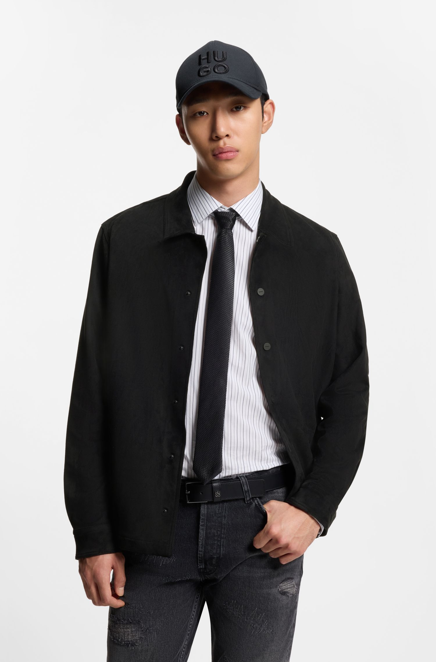 【HUGO雨果】侧口袋人造革宽大版型衬衫