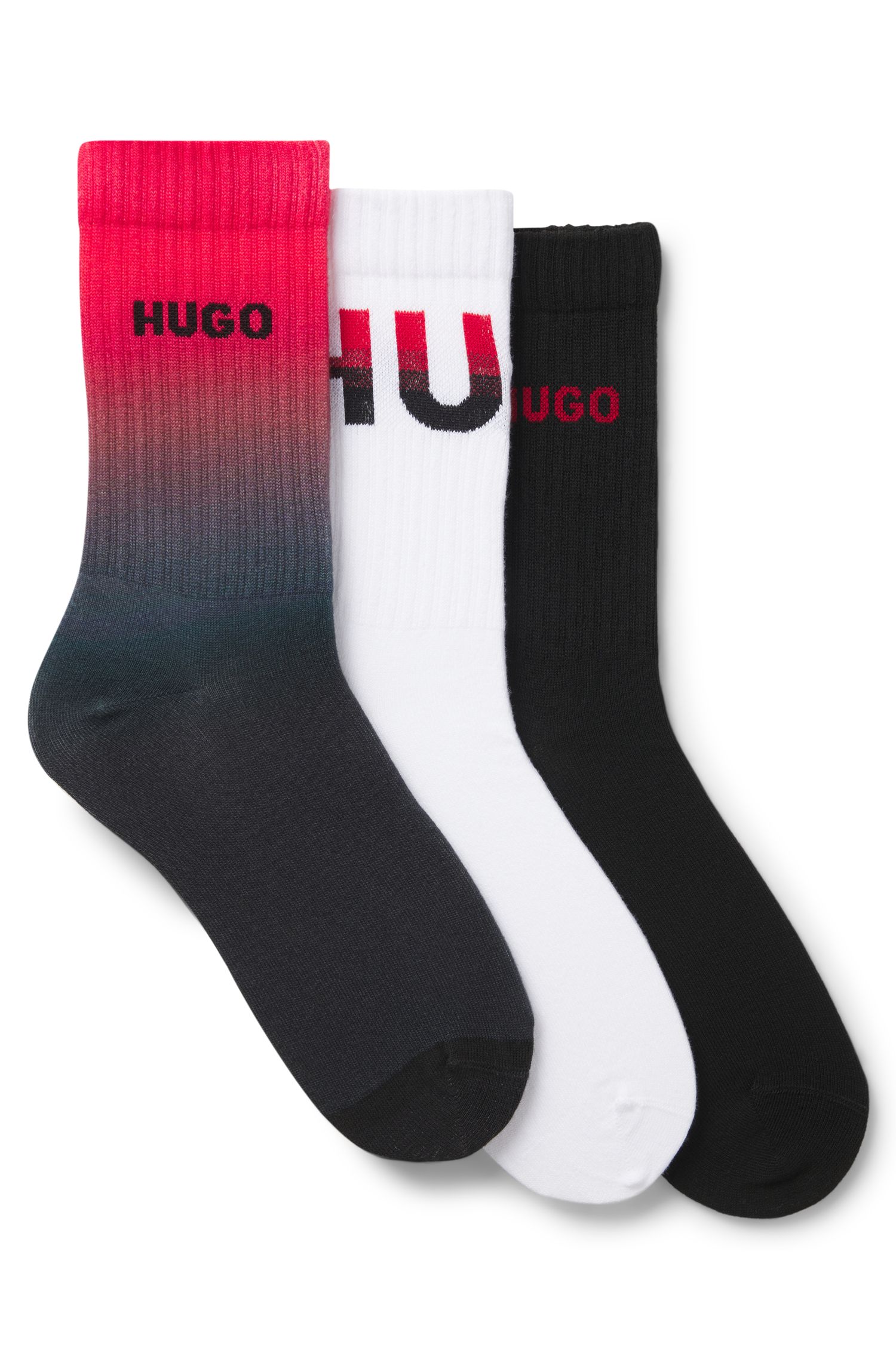 【HUGO雨果】徽标饰短袜三双装