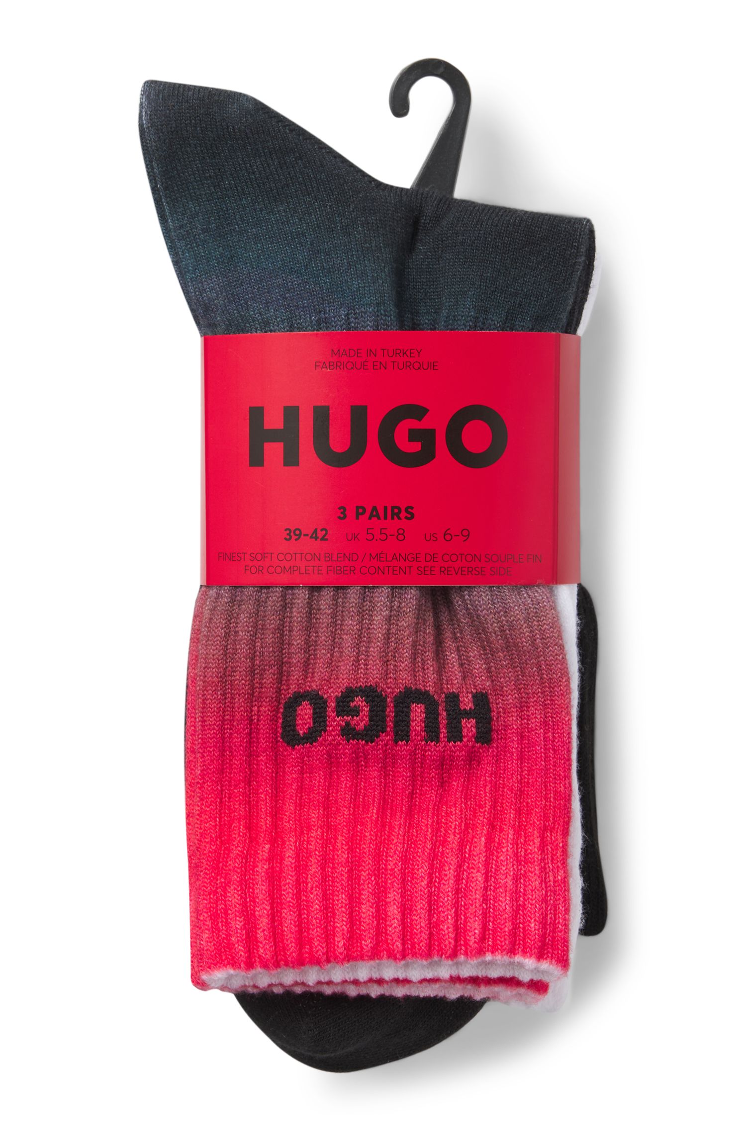【HUGO雨果】徽标饰短袜三双装