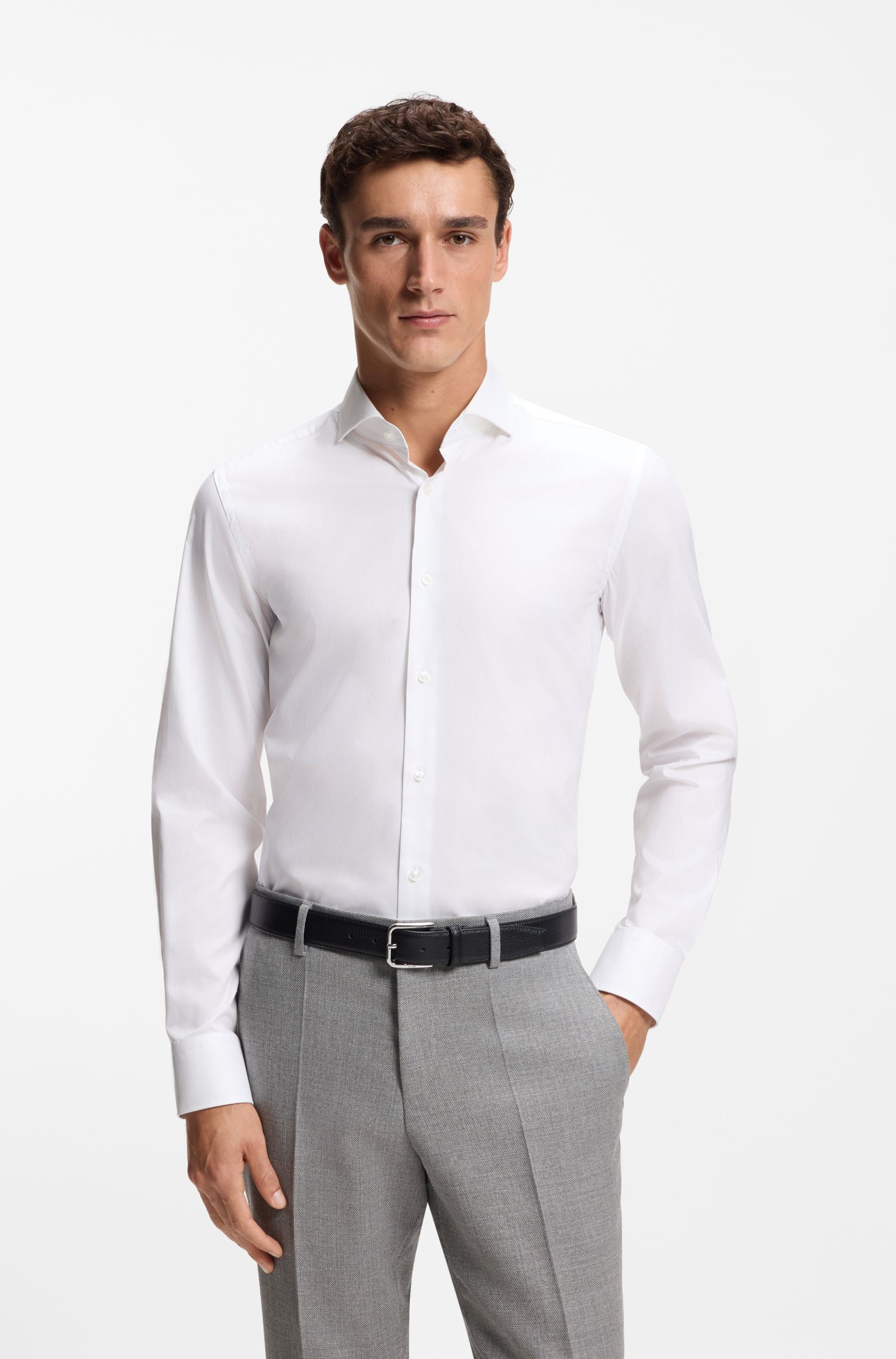 【BOSS博斯】易熨烫棉质府绸修身衬衫