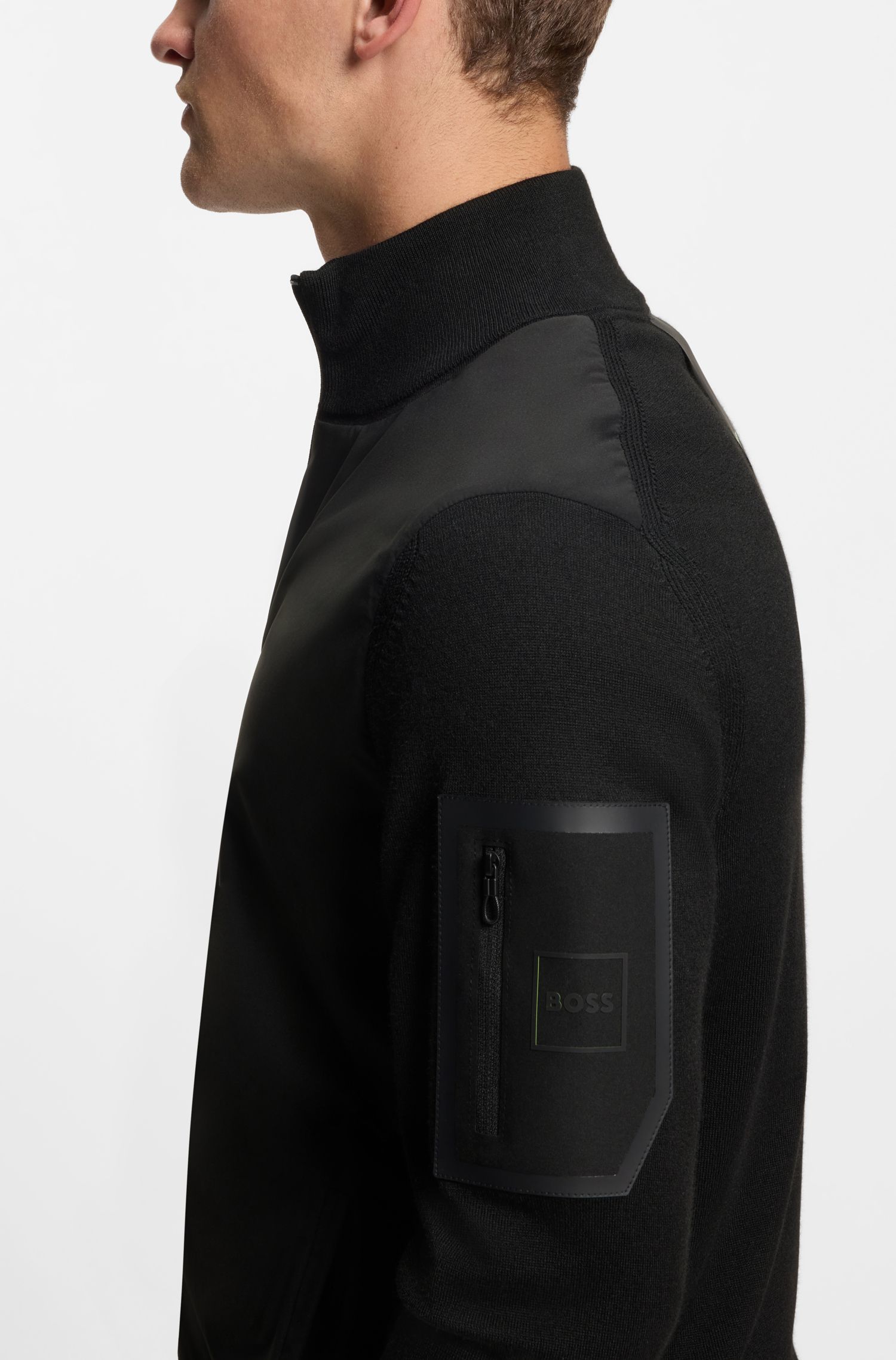 【BOSS博斯】针织衣袖和后背混搭风夹克