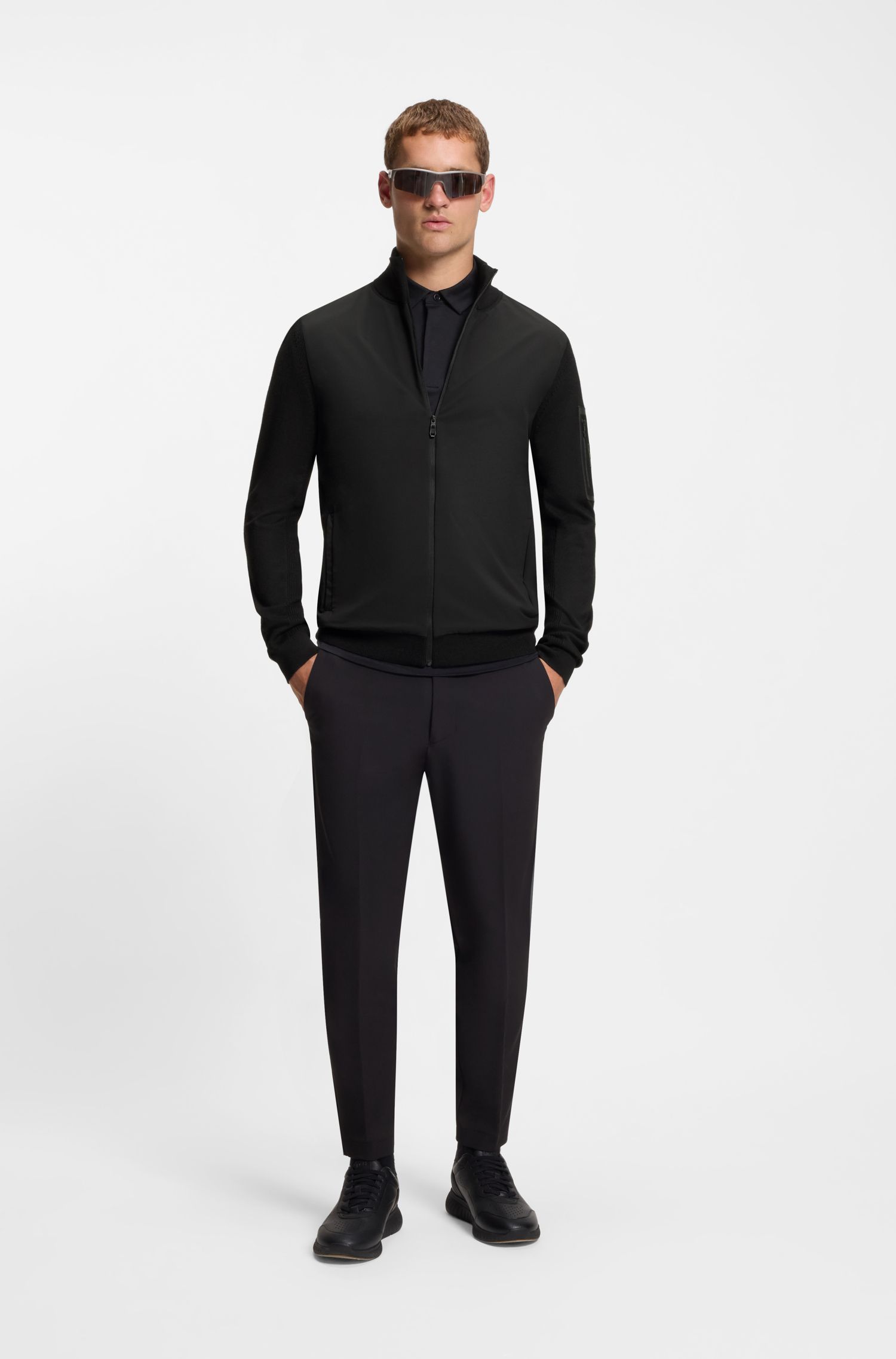 【BOSS博斯】针织衣袖和后背混搭风夹克