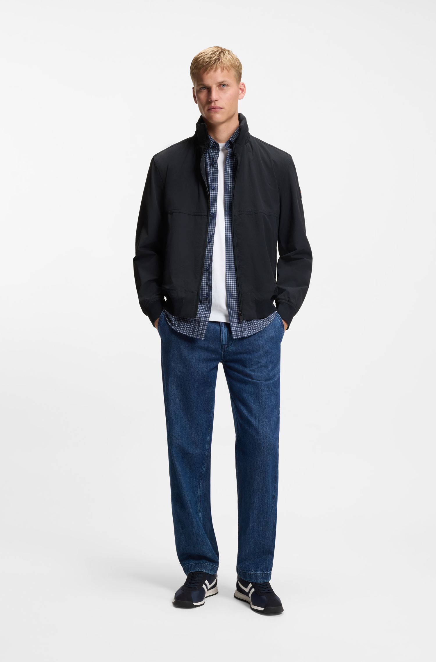 【BOSS博斯】可收纳连帽软壳面料拉链夹克