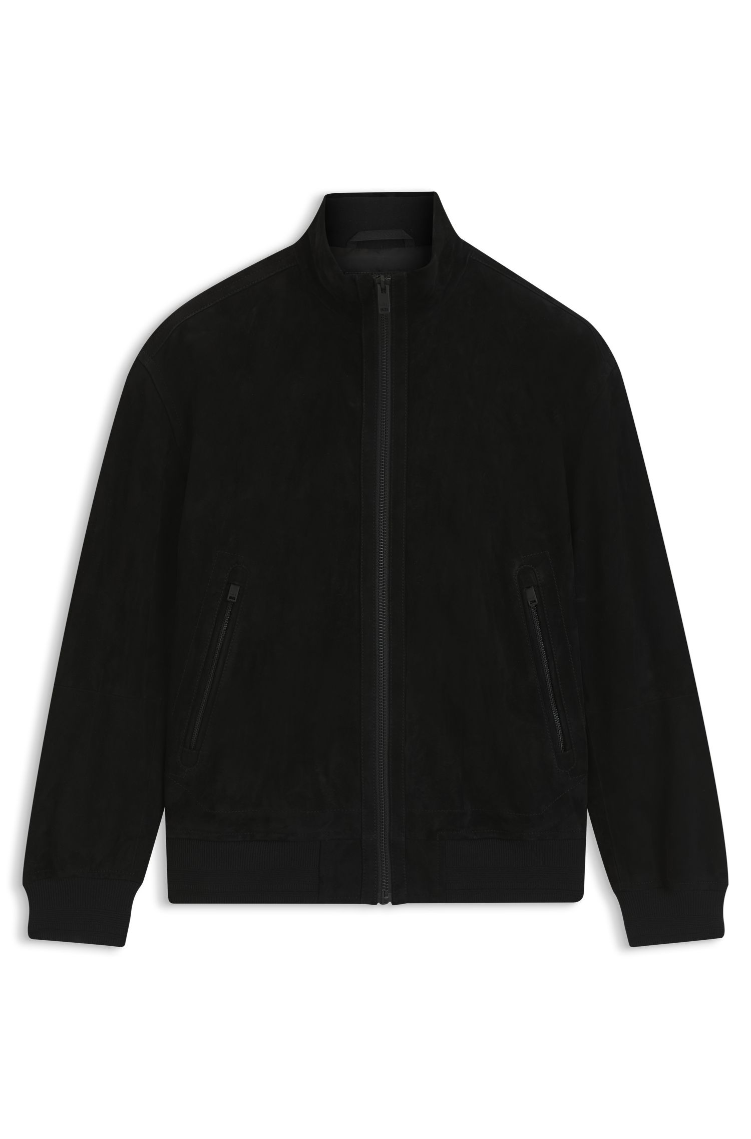 【BOSS博斯】层叠罗纹饰边皮革夹克