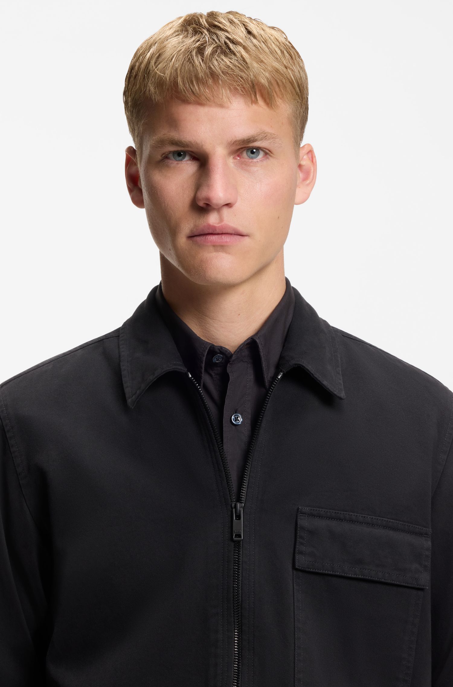 【BOSS博斯】拉链开合棉质斜纹布宽大版型外套衬衫