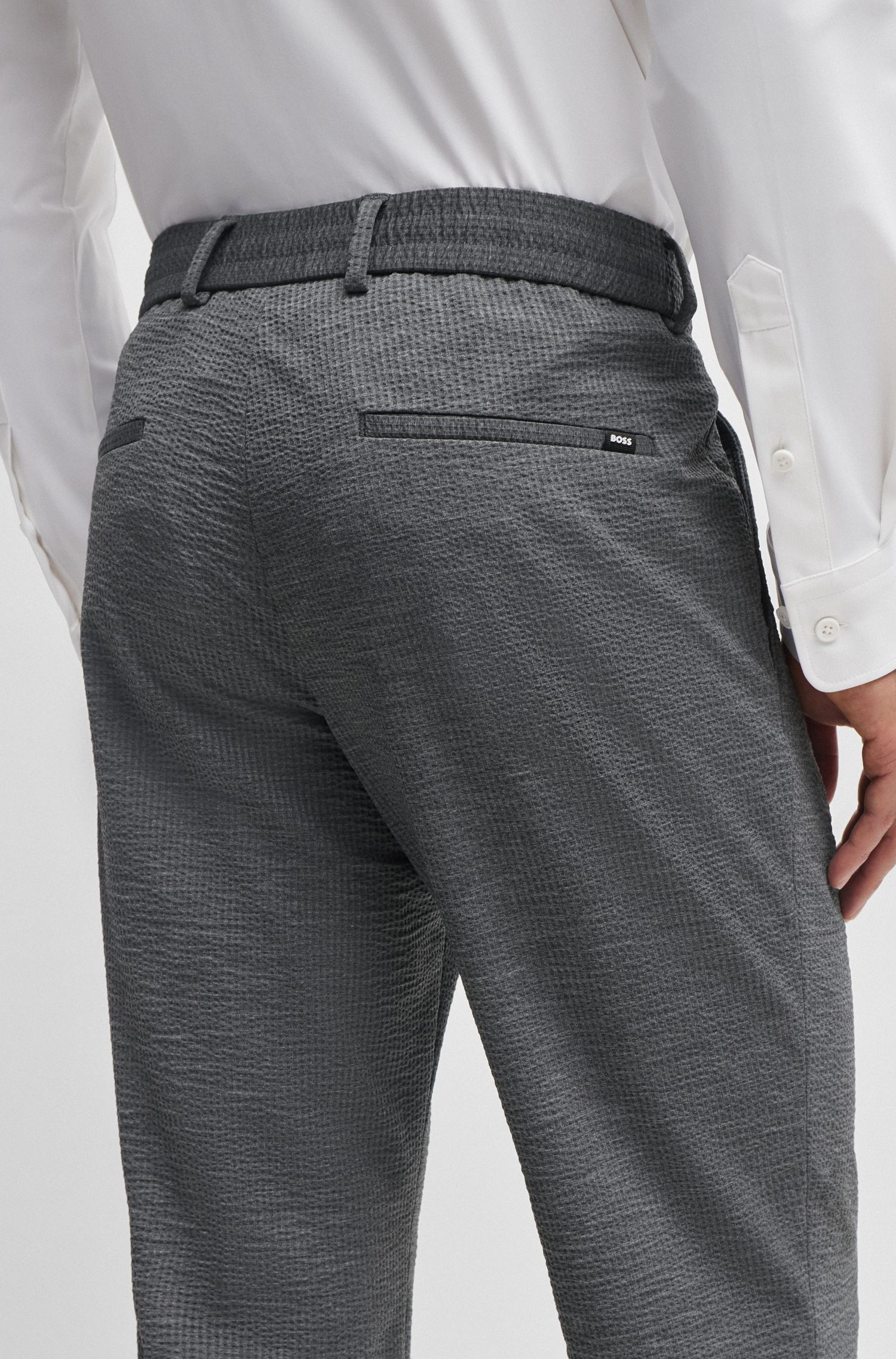 【BOSS博斯】弹力泡泡纱修身长裤