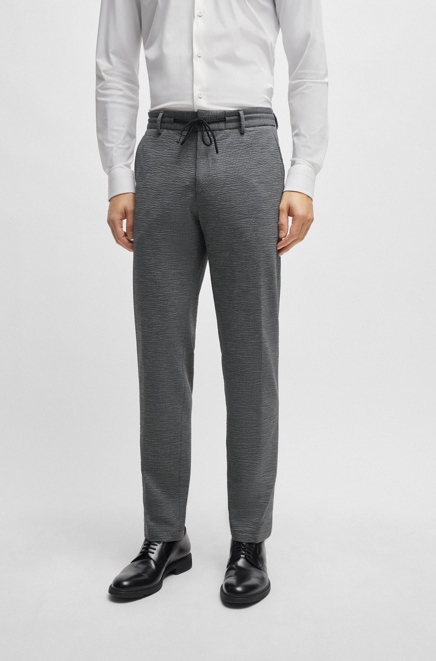 【BOSS博斯】弹力泡泡纱修身长裤