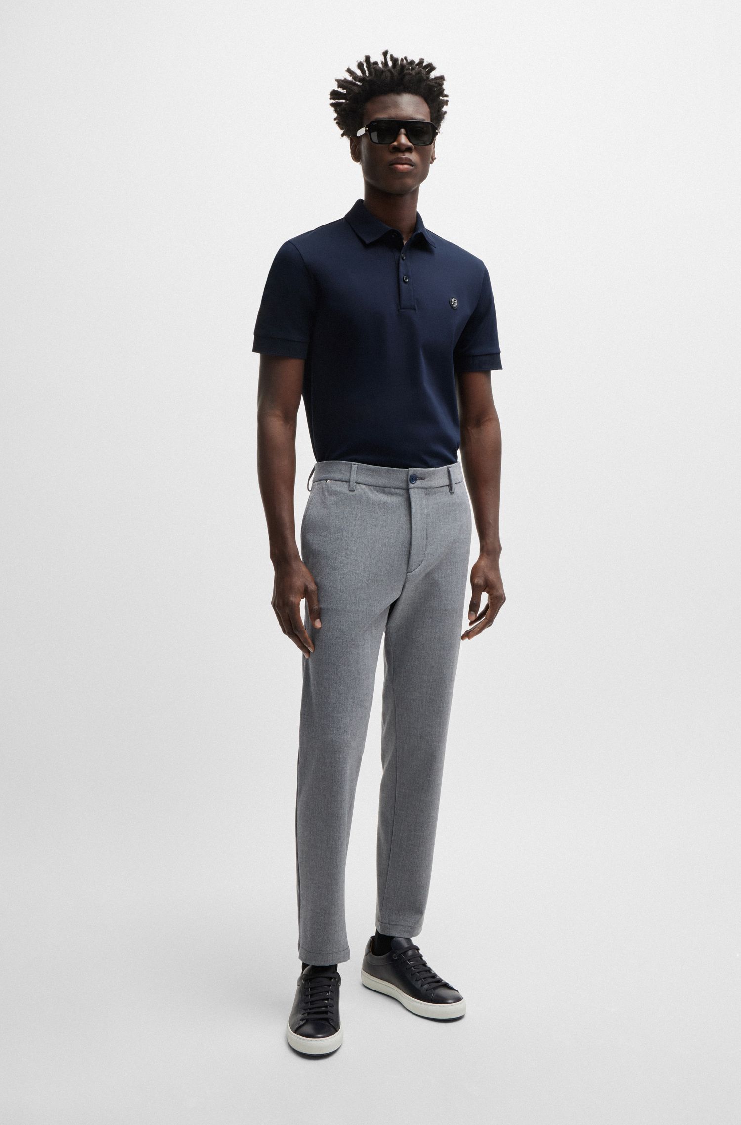 【BOSS博斯】双 B 造型交织字母装饰丝光棉质 Polo 衫