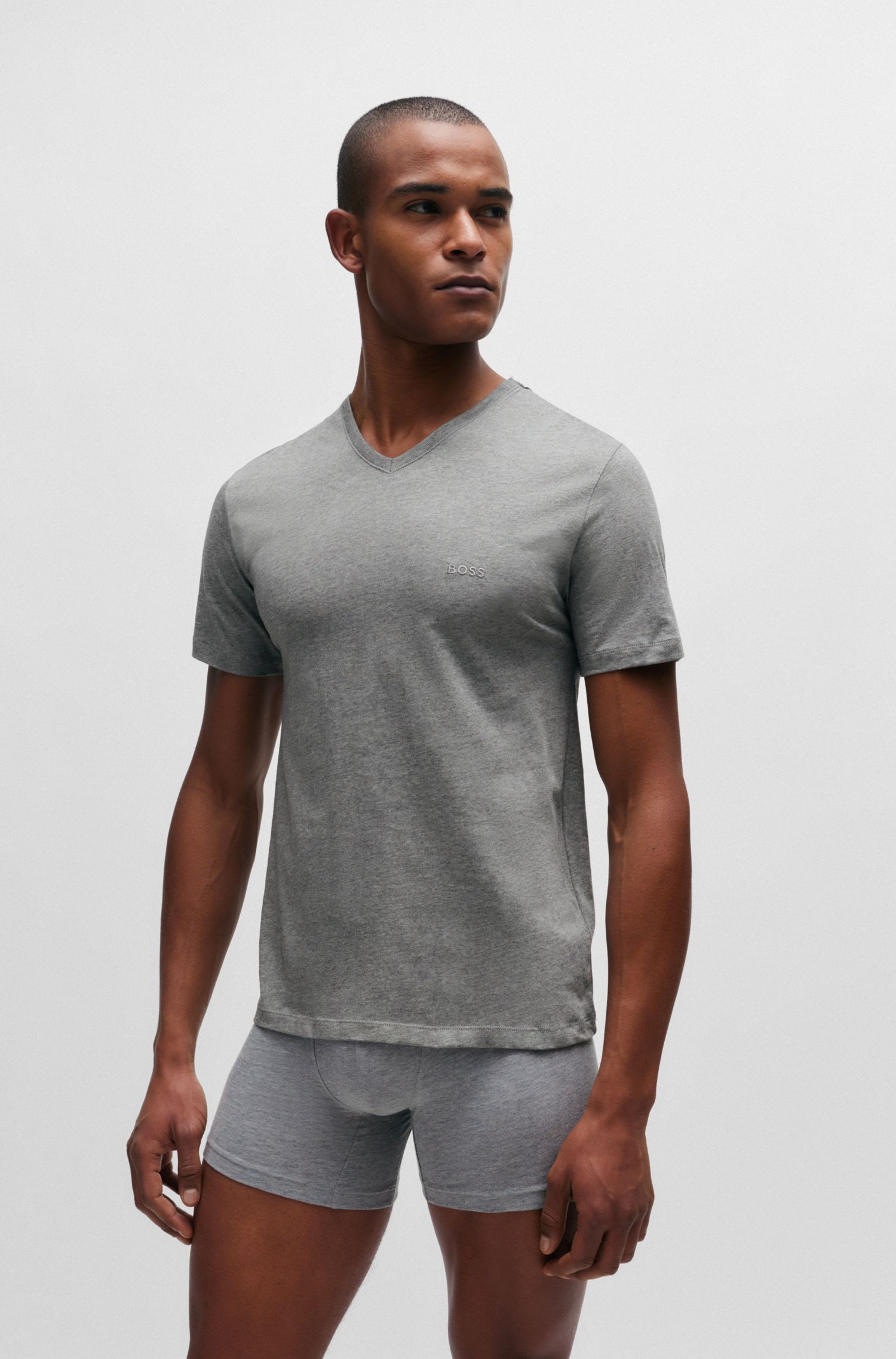 【BOSS博斯】棉质平纹针织 V 领 T 恤三件装