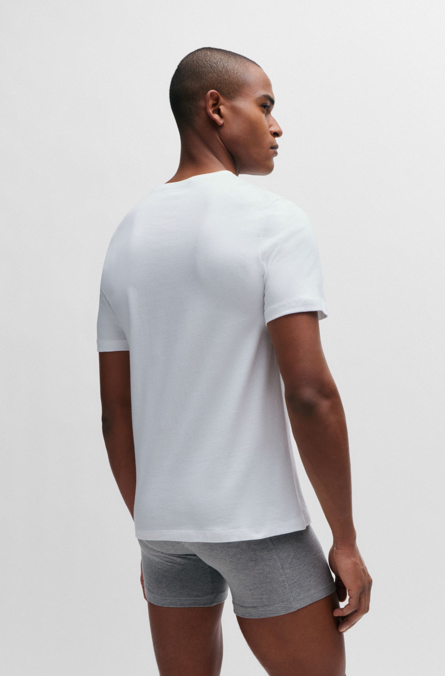 【BOSS博斯】棉质平纹针织 V 领 T 恤三件装