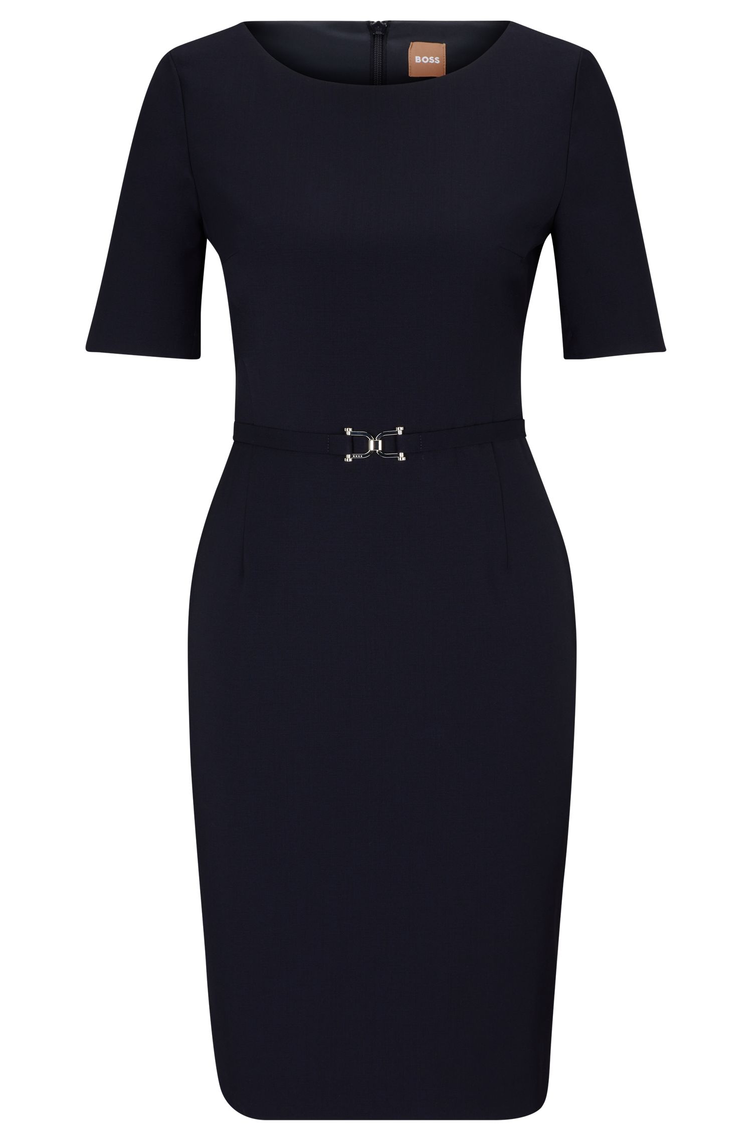 【BOSS博斯】束腰细节设计羊毛修身连衣裙