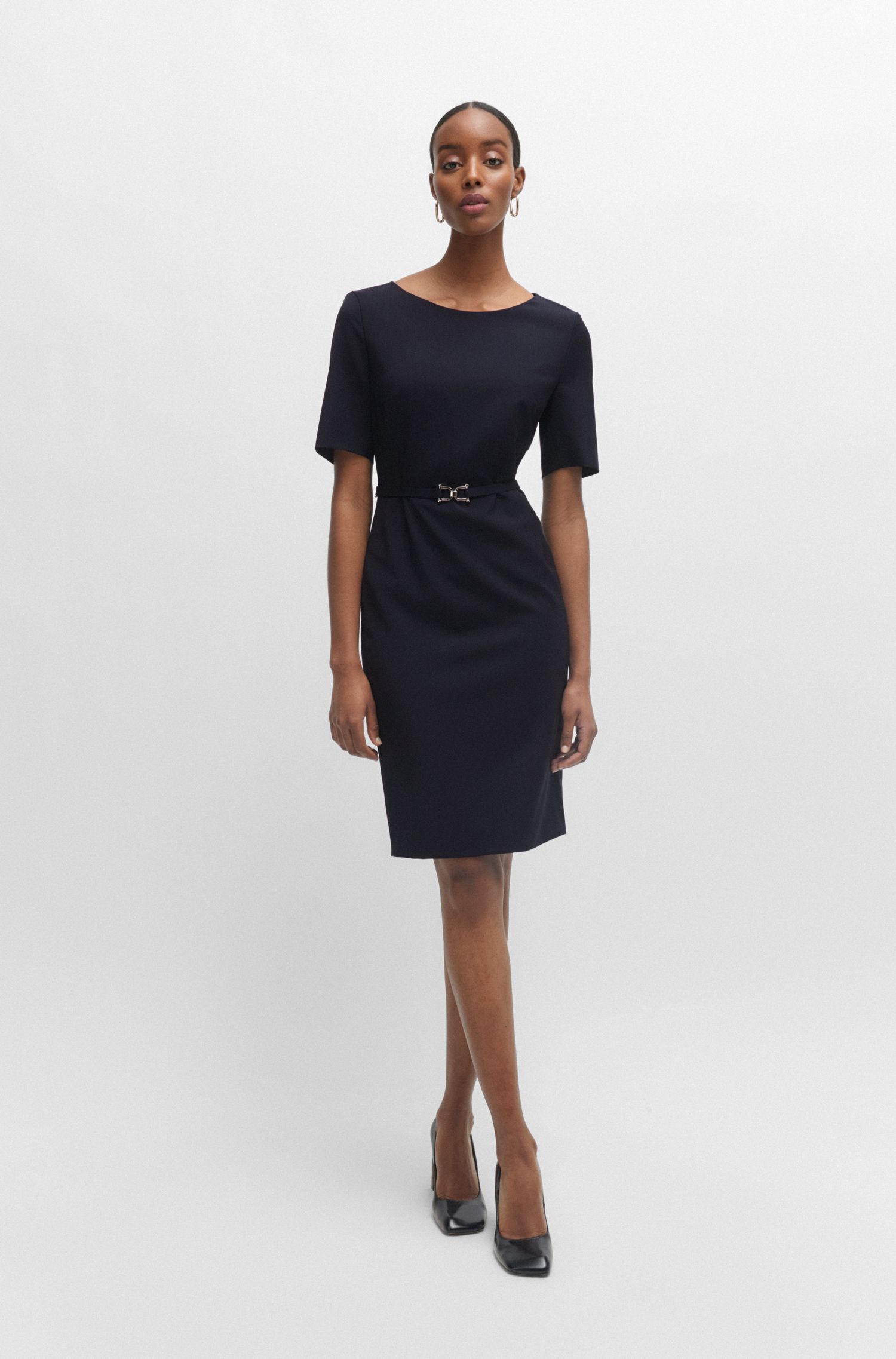 【BOSS博斯】束腰细节设计羊毛修身连衣裙