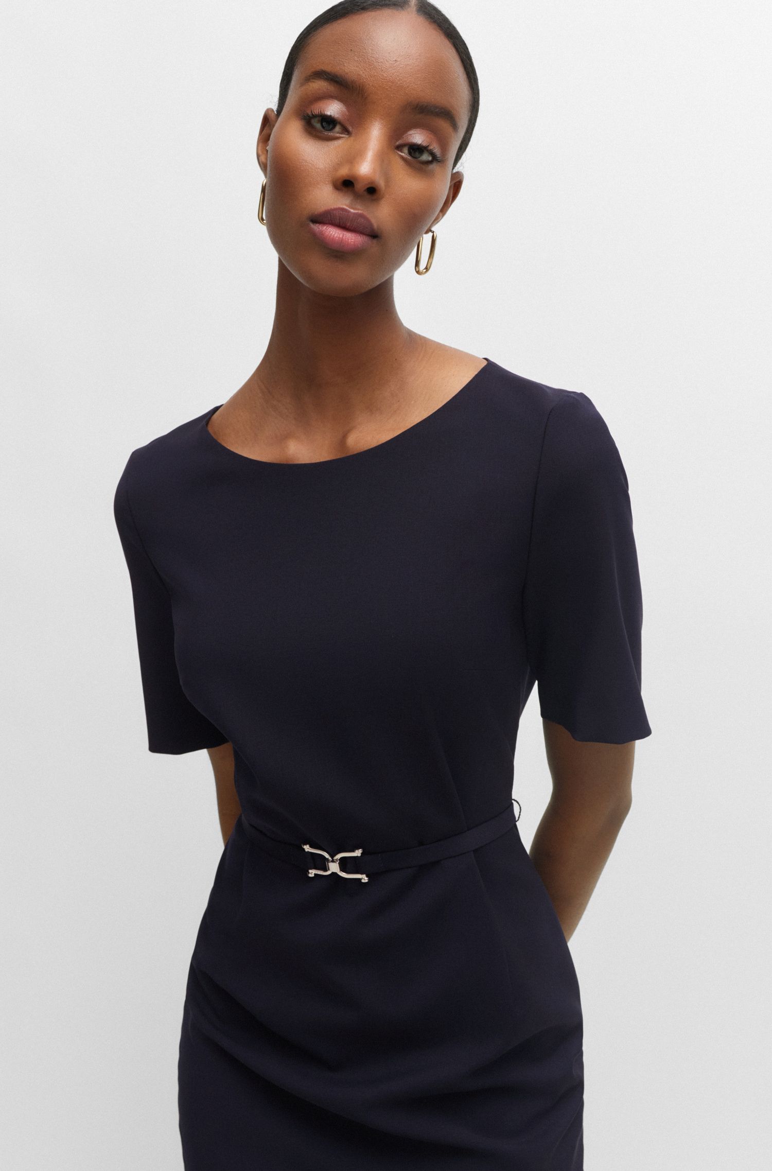 【BOSS博斯】束腰细节设计羊毛修身连衣裙