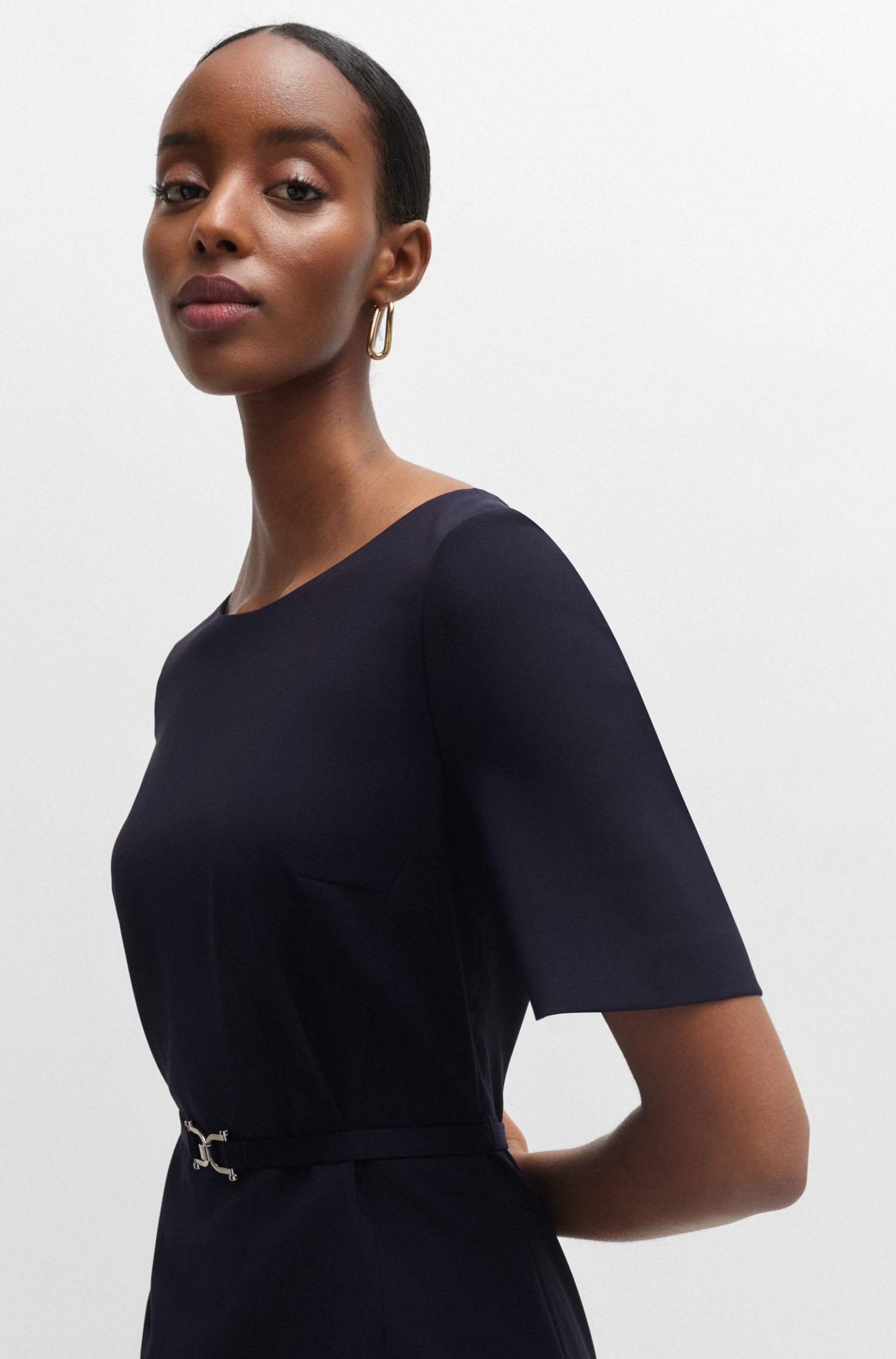 【BOSS博斯】束腰细节设计羊毛修身连衣裙