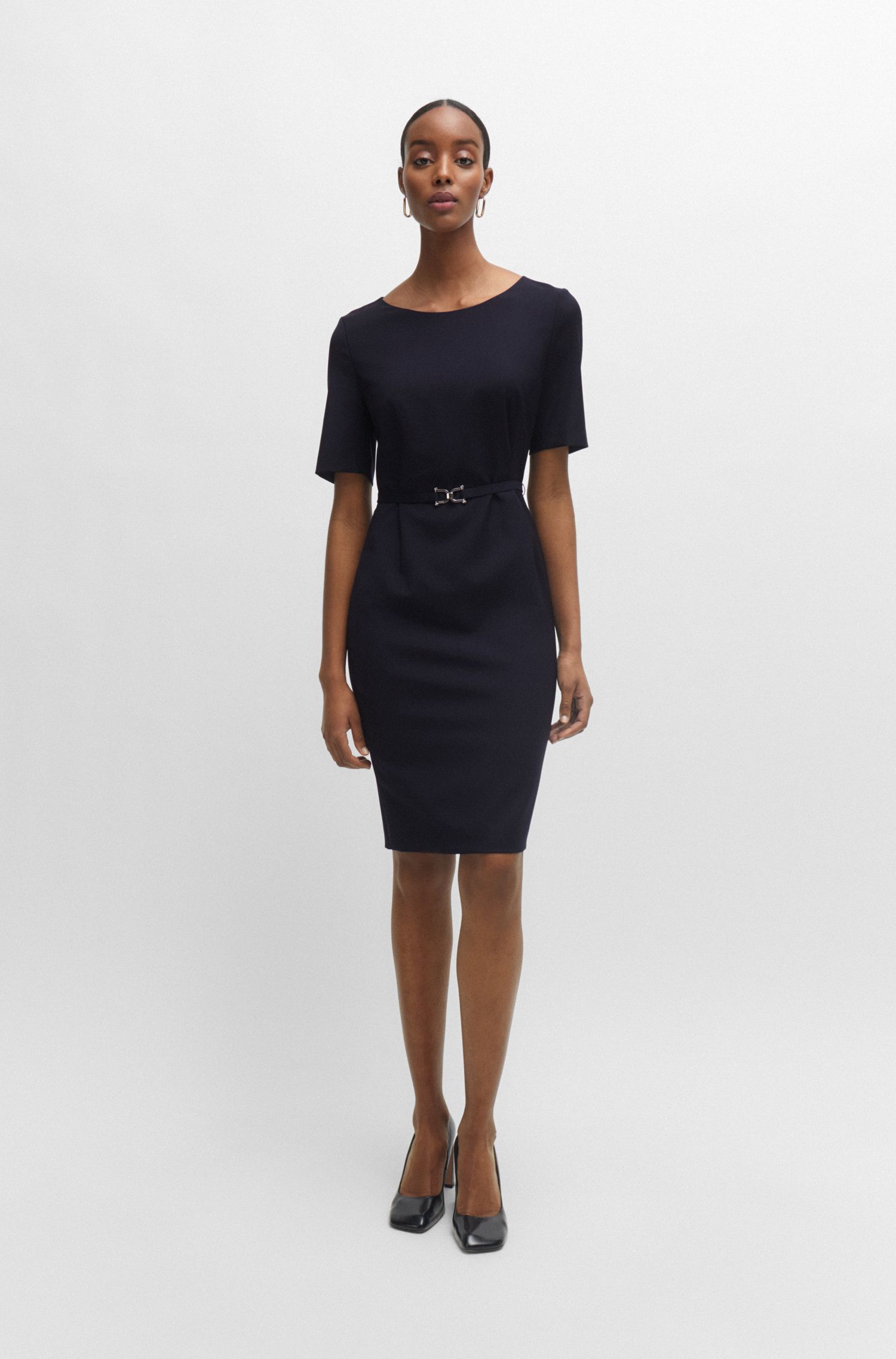 【BOSS博斯】束腰细节设计羊毛修身连衣裙