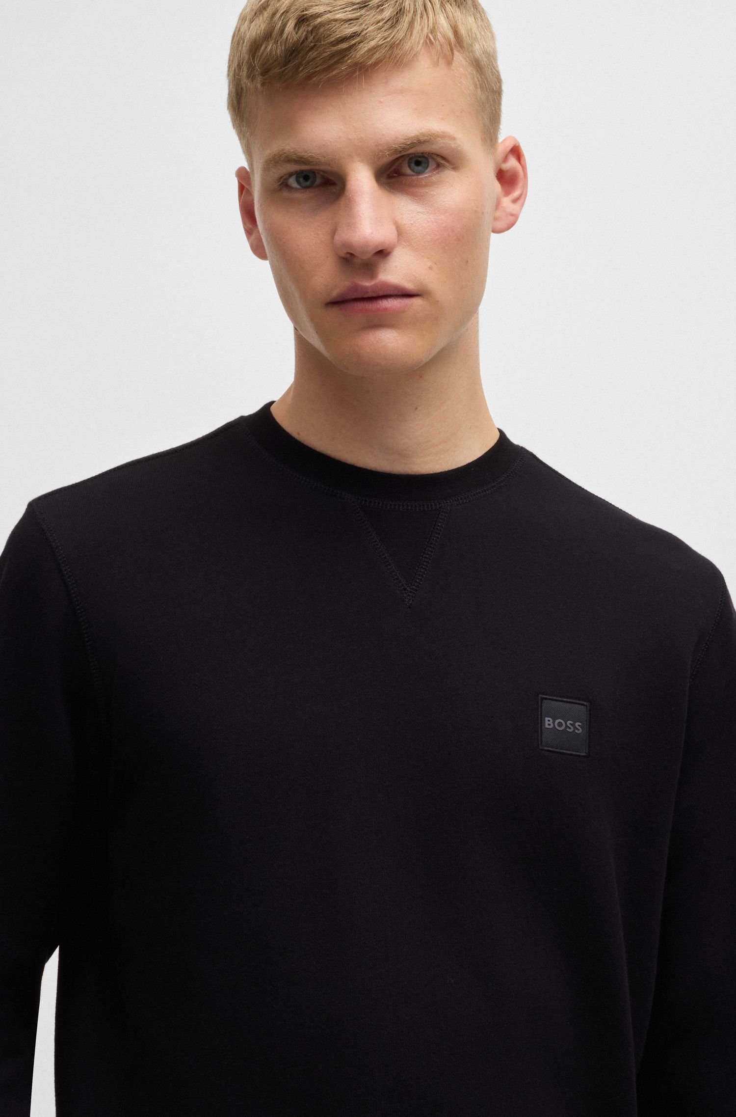 【BOSS博斯】徽标贴饰棉质毛圈布宽松运动衫