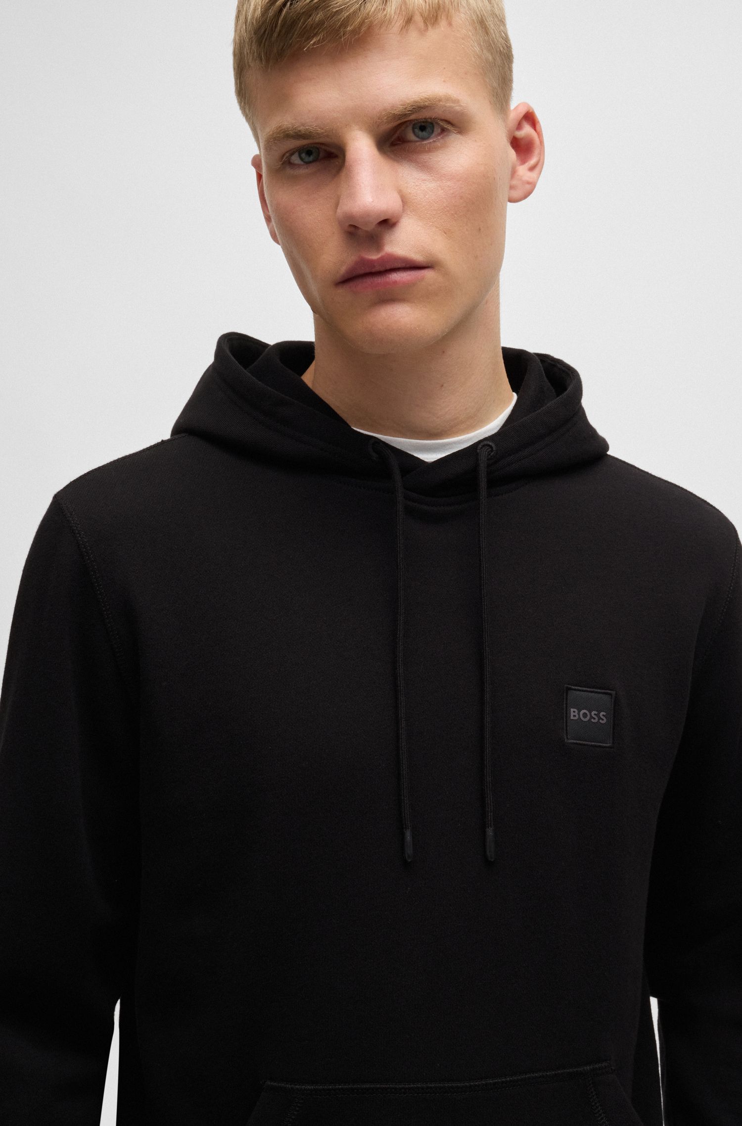 【BOSS博斯】徽标贴饰棉质毛圈布连帽衫