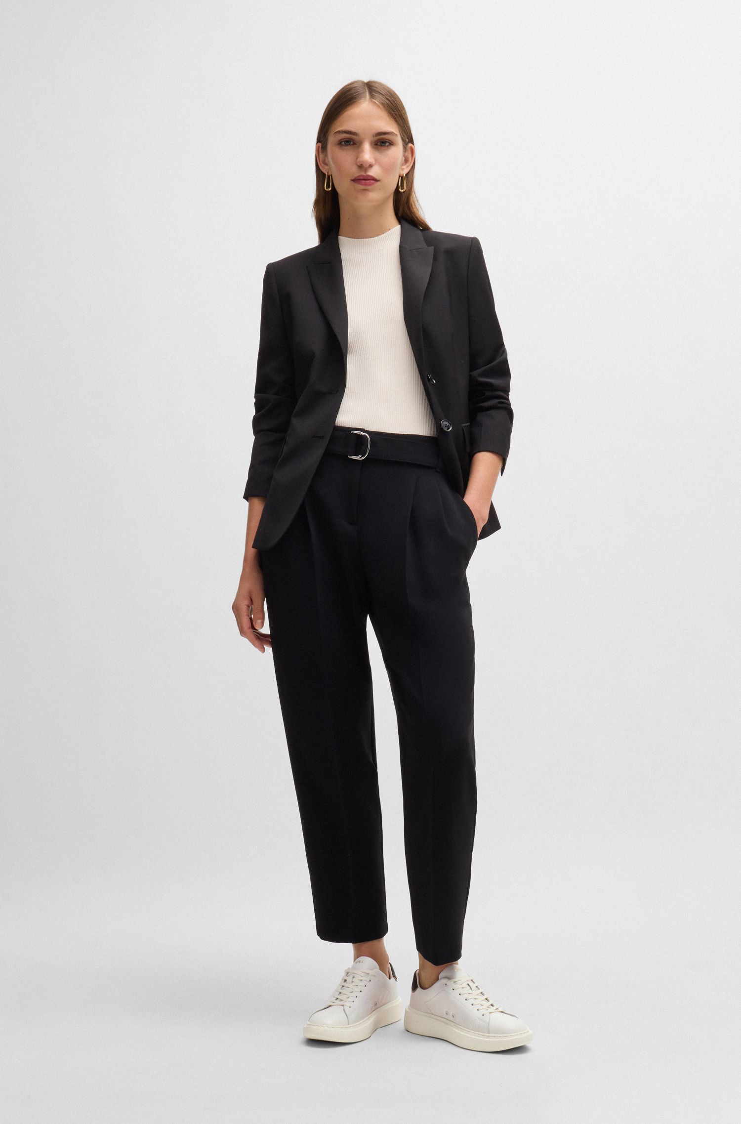 【BOSS博斯】徽标细节系带皮革运动鞋